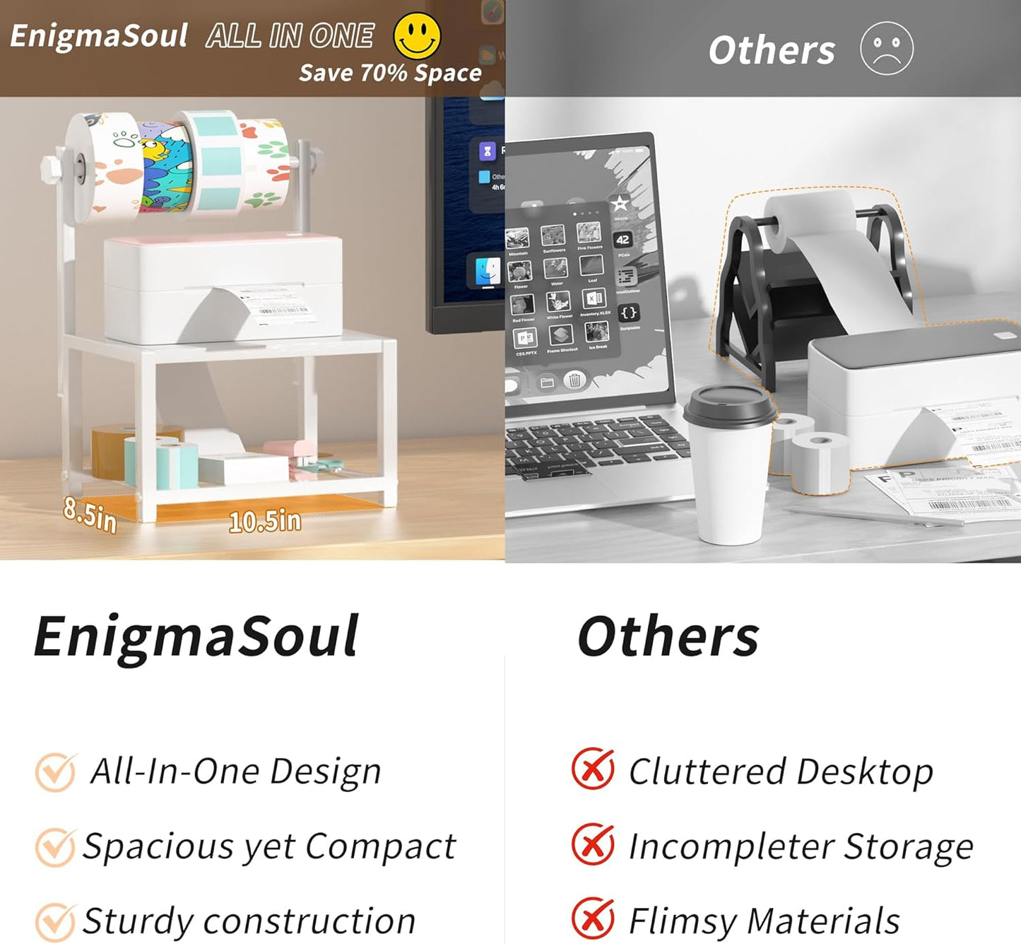 Label Holder for Rolls and Fan-Fold Labels, Sturdy Thermal Sticker Holder for Desktop Thermal Printer, Shipping Label Sticker Dispenser for Home, Office, and Small Businesses