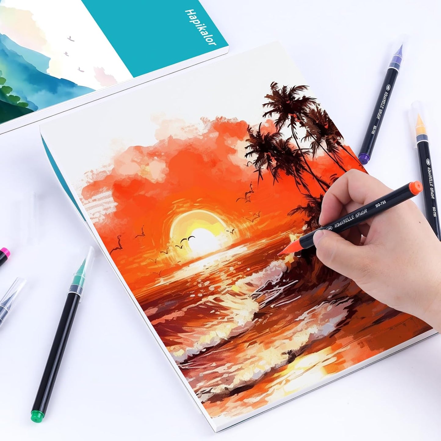 Hapikalor 9"x12" Watercolor Sketchbook, 1-Pack Spiral Bound, Water Color Paper, 140lb/300gsm Watercolor Paper, Watercolor Notebook, Watercolor Journal, Sketch Pad, School Supplies, Teal