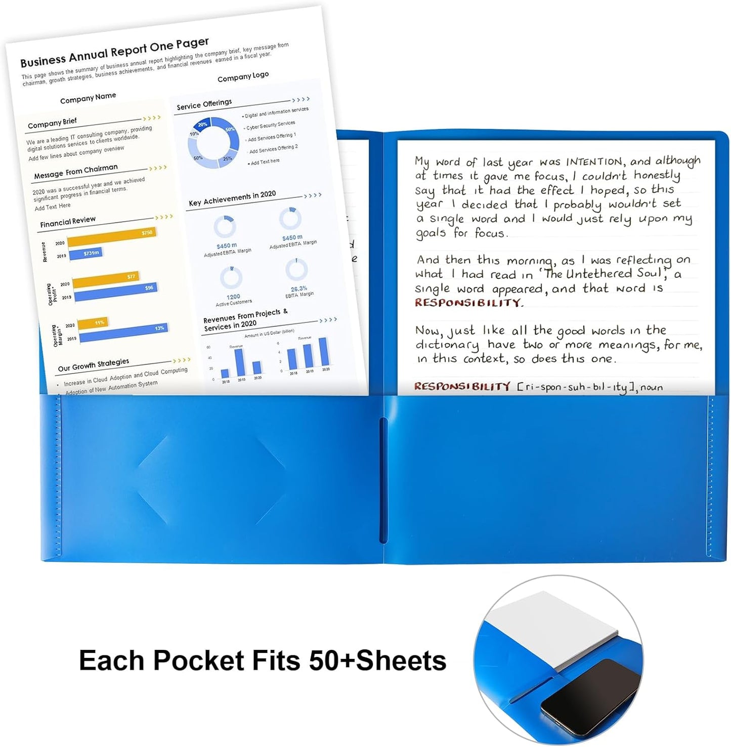 Habgp 100 Pack Plastic Folders with Pockets, 5 Color Heavy Duty Two Pocket Folder Business Card Holder for Office High School, Business Resume