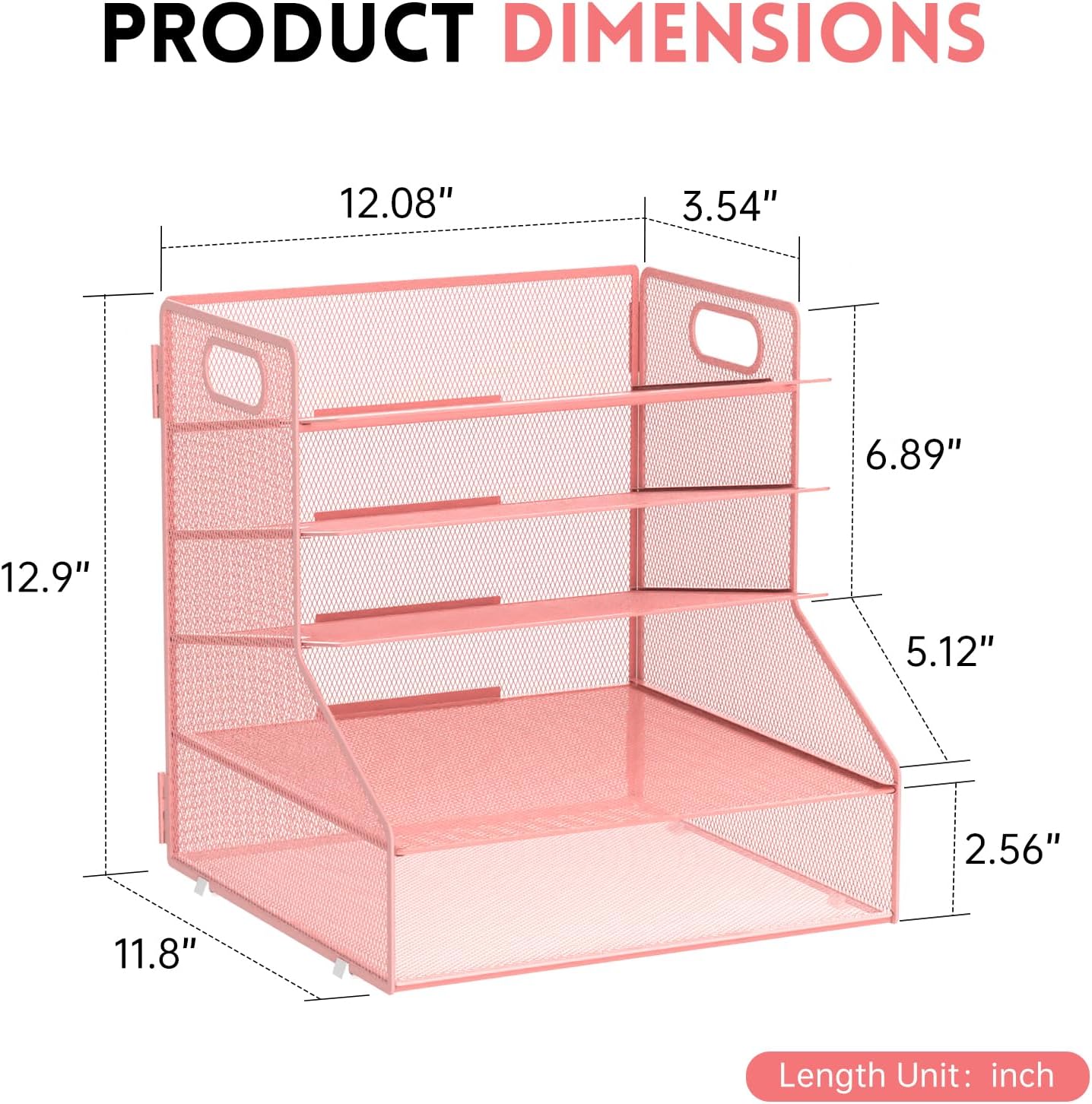SUPEASY 5-Tier Desk File Organizer, Metal Letter Paper Tray, Desk Organizers and Accessories for Home Office Supplies, Pink