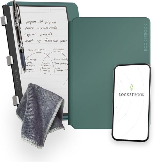 Rocketbook Pro 2.0 Reusable Professional Smart Notebook, Executive Size 7x9, Green - Lined & Dot Grid Pages, App-Connected, Erasable, Premium Cover, Ideal for Work Notes and Business Meetings