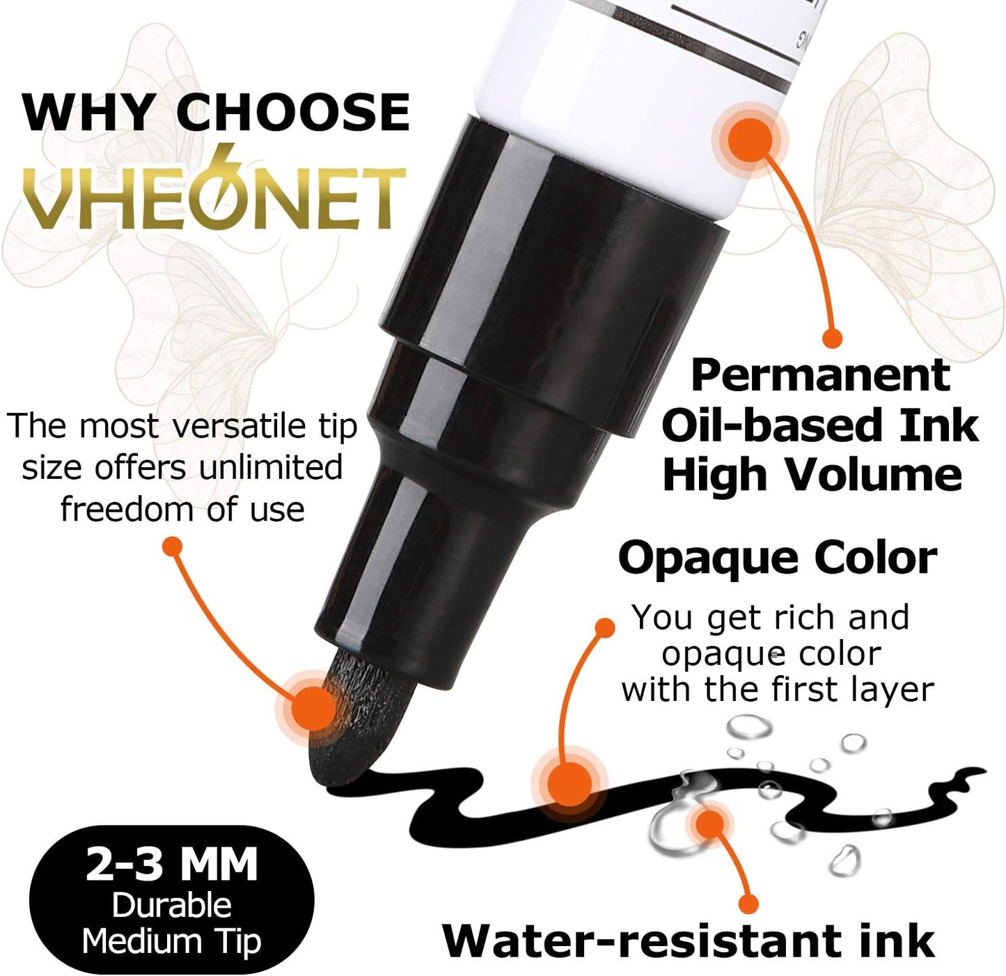 Multiple Colors Acrylic Paint Pens, Medium Tip Pens for Rock Painting, Ceramic, Wood, Plastic, Calligraphy, Card Making, DIY Crafts (Black)