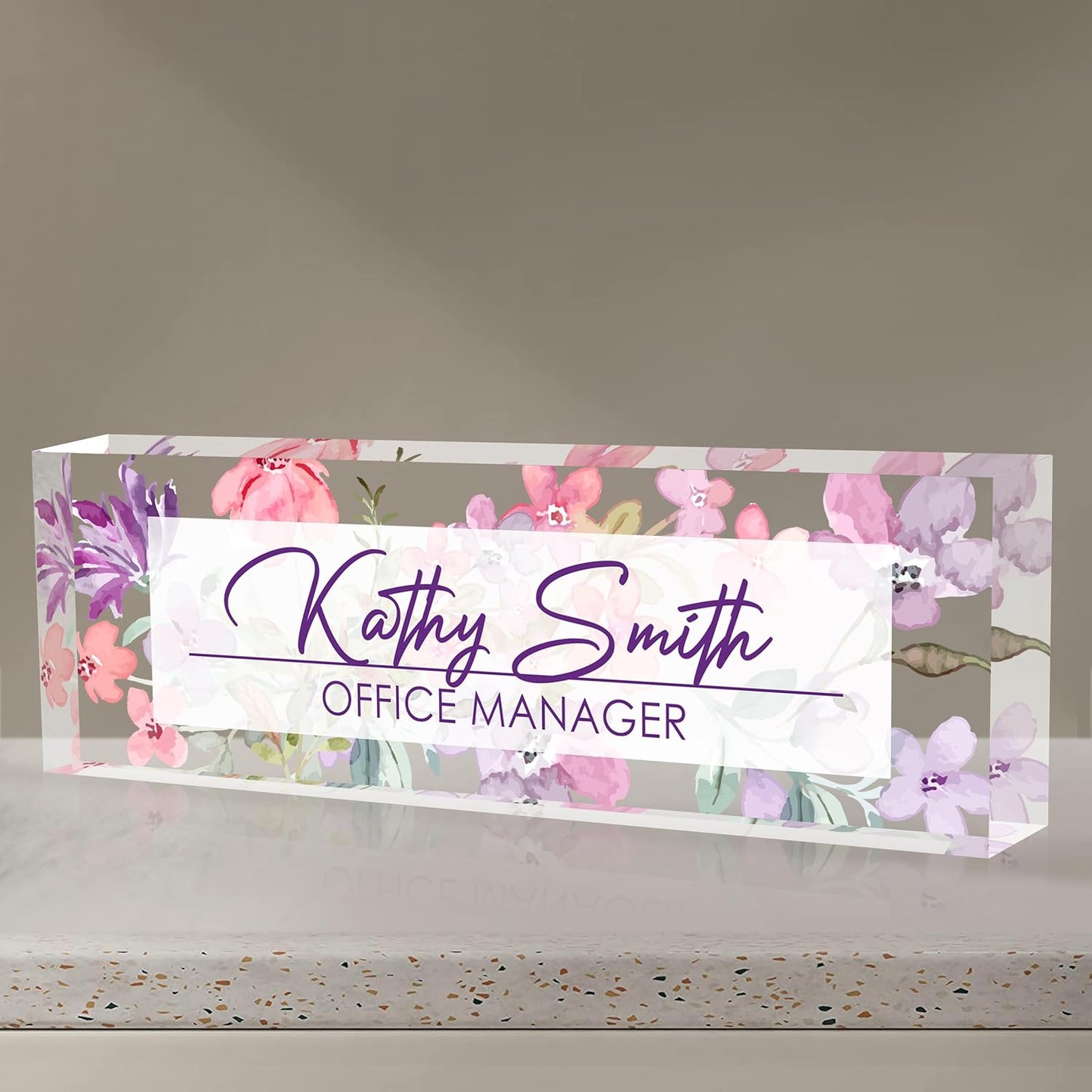 Personalized Name Plate for Desk, Custom Desk Name Plate, Acrylic Name Plate Office Desk Accessories, Personalized Office Gifts for Coworkers Teachers, Employee Appreciation Gifts (A-WaterColor3)