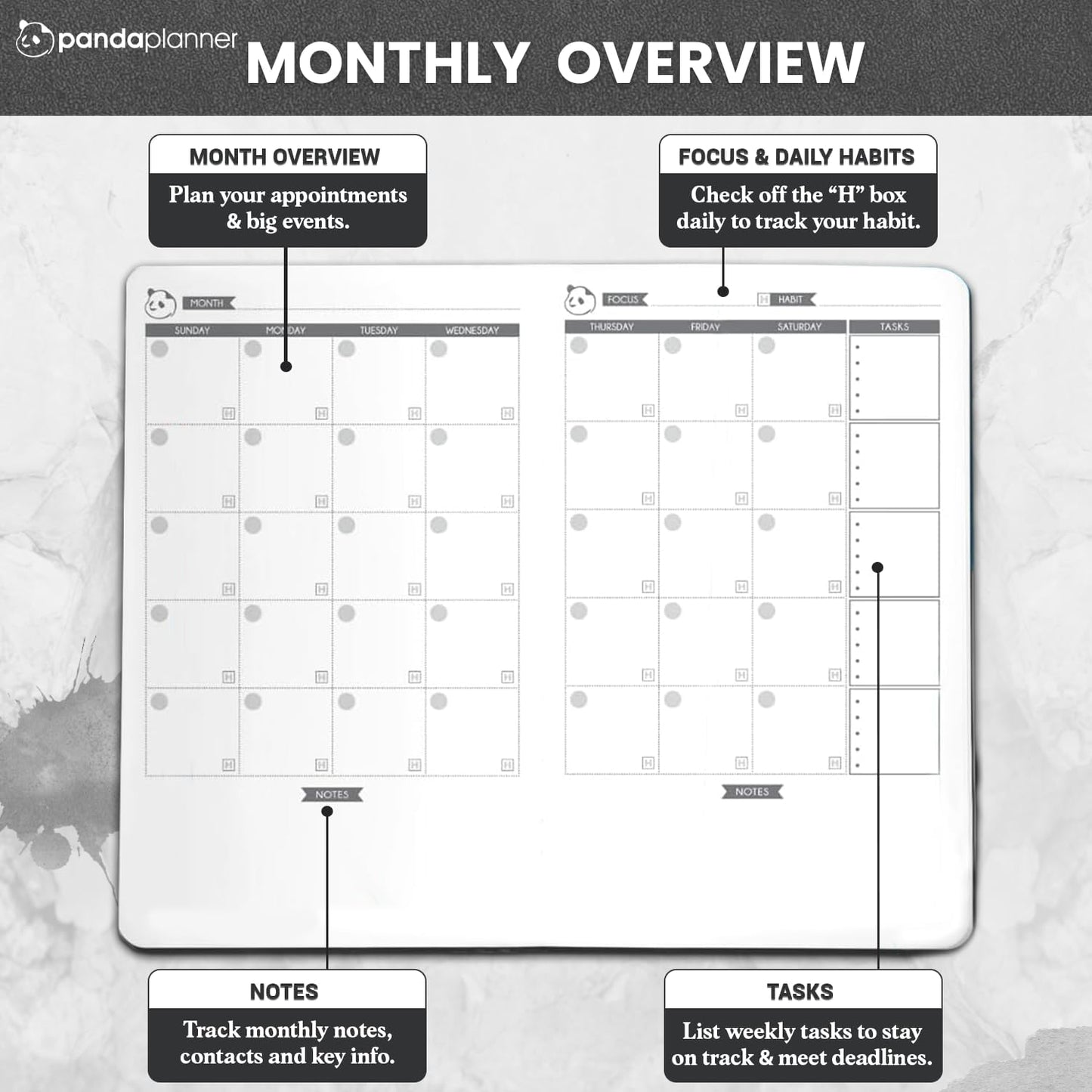 Panda Planner 2025-2026 Business Planner – Undated Daily Work Planner for Professionals & Entrepreneurs – 90 Day Organizer with Goals, KPI Tracker, Monthly Weekly Layout – Compact 8.25” x 5.75” (Black)