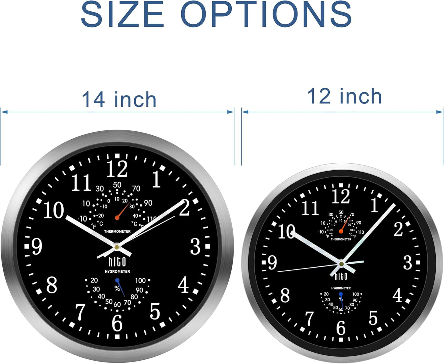 HITO 14 Inch Silent Wall Clock Battery Operated, Large Wall Clock for Living Room Decor, Office, Classroom, Bedroom