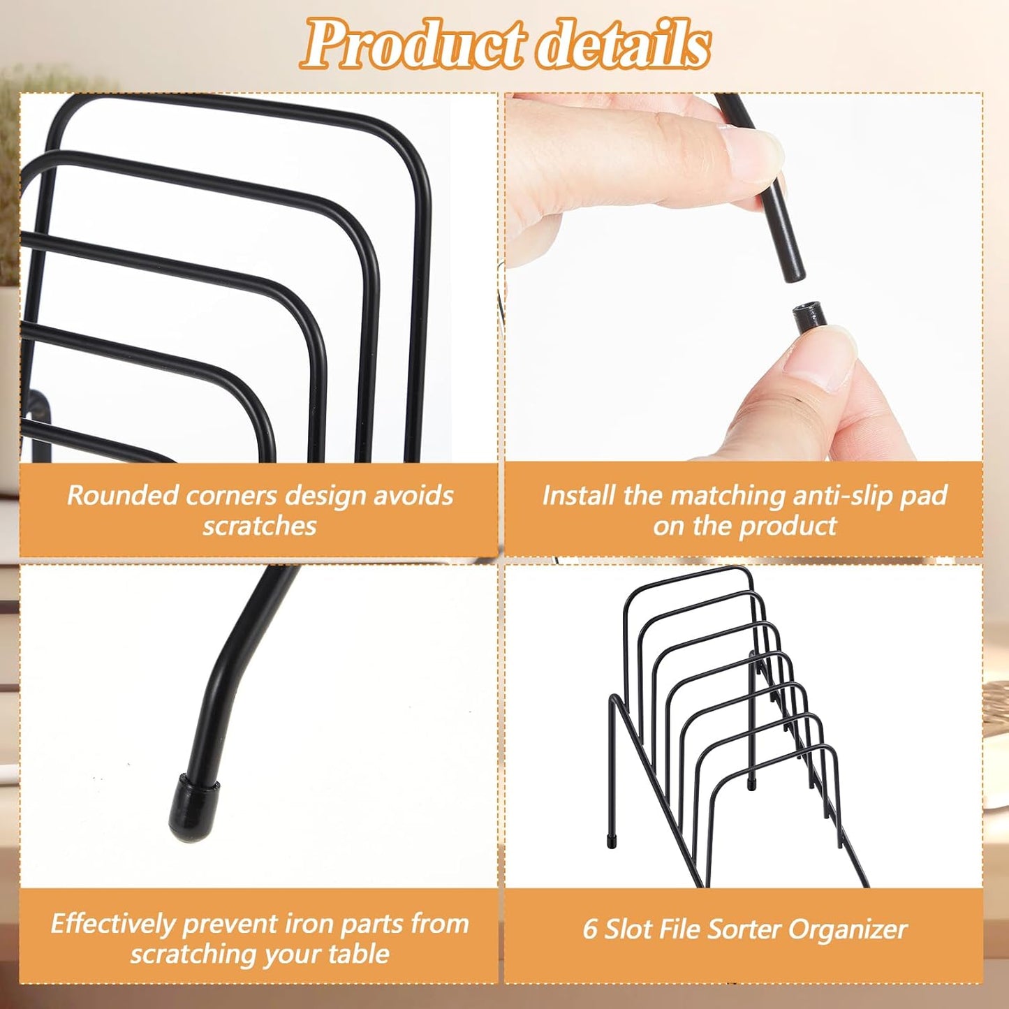 6 Pcs Metal Incline Desk Flip Organizer Rack Small Desktop File Sorter Wire Organizer Vertical Incline File Holder Stand for Mail Paper Book Magazine Filing Office Desk, 6 Sections