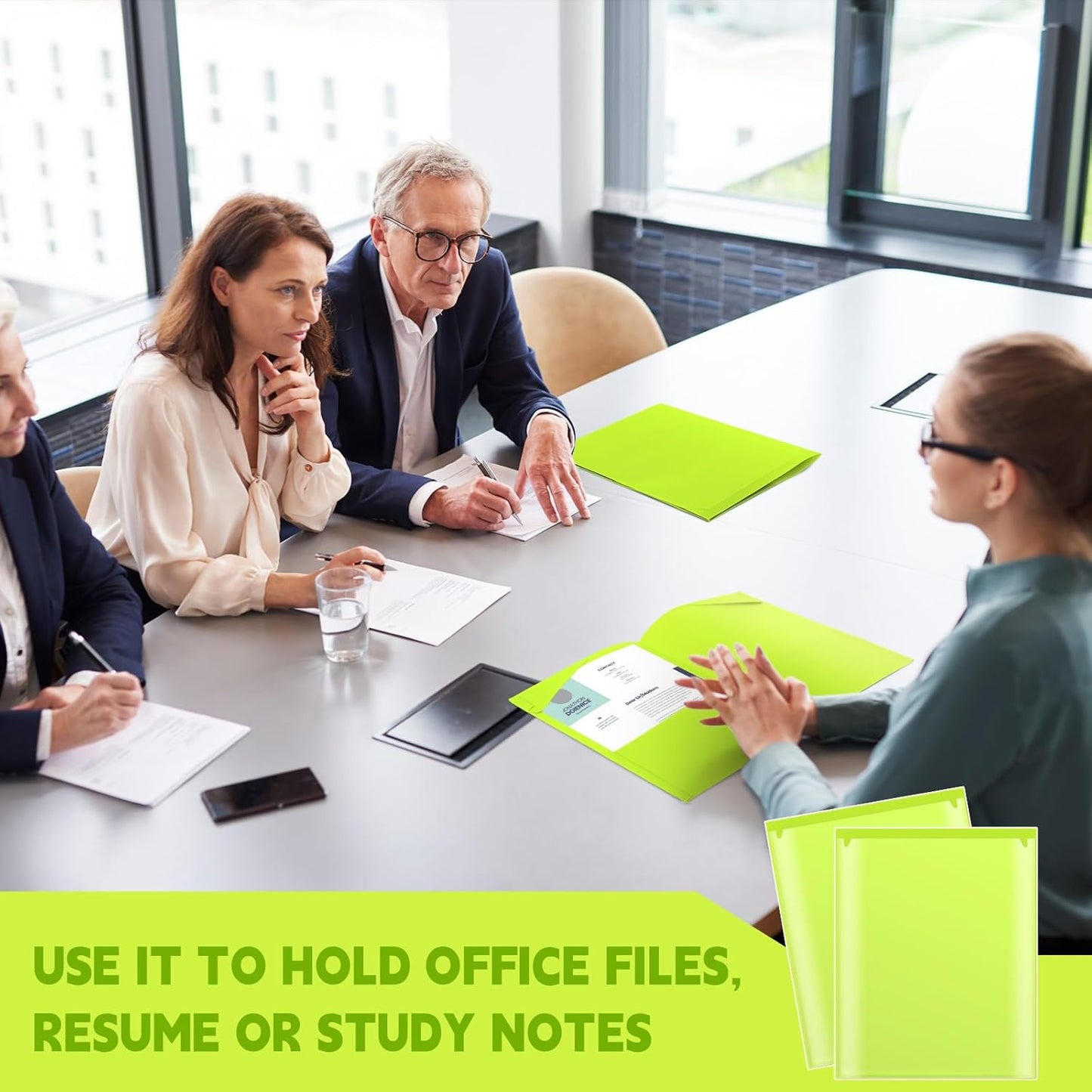 Henoyso 100 Pcs Plastic Folders with Clear Front Pockets Bulk Heavy Duty File Folders with 2 Pockets and Card Slot for Student Teacher Back to School Supplies Office Presentation (Fluorescent Green)