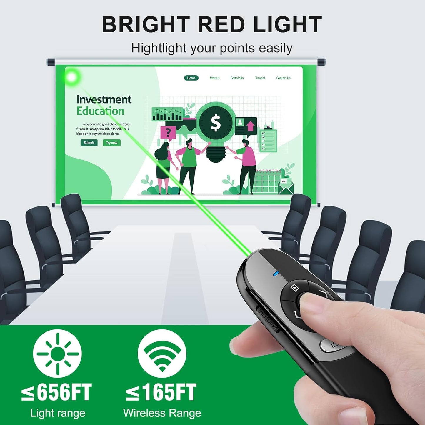 2 in 1 USB Type C Presentation Clicker with Green Laser Pointer, Wireless Presenter for PowerPoint Presentation PPT Clicker, 2.4GHz Presenter Remote Slide Advancer for MacBook/Computer