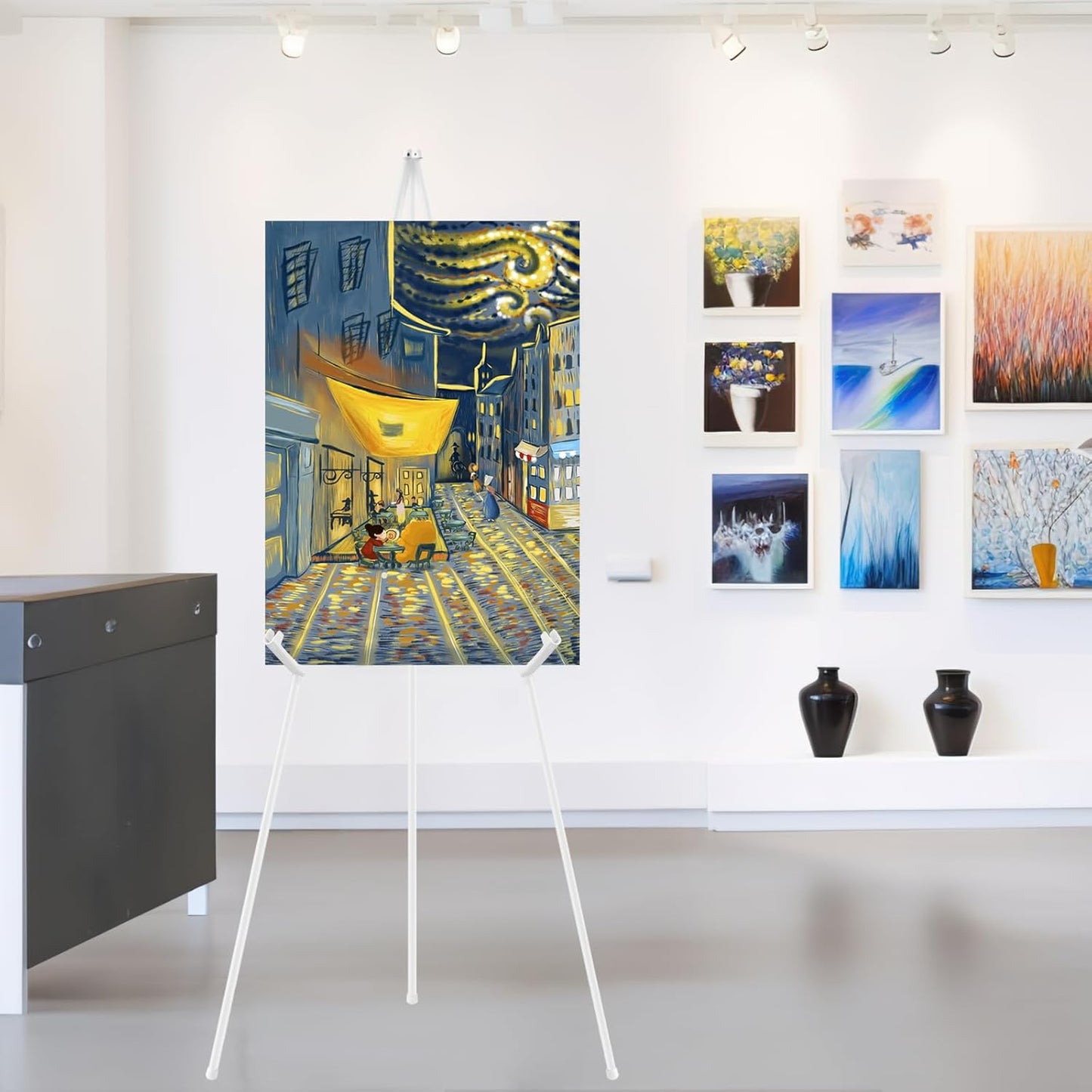 1PCS White Easel Stand for Wedding Sign Stand, 66 Inches Lightweight Adjustable Art Poster Board Stand for Display Wedding Welcome Sign, Metal Easel Stand for Painting with Portable Bag