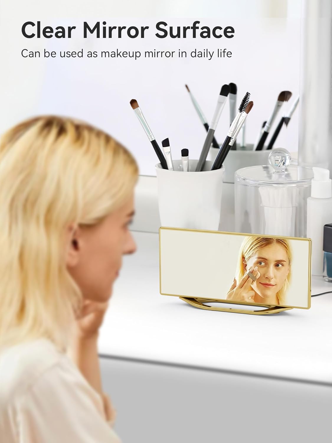 Digital Alarm Clock for Bedrooms, Slim LED Desk Clock with Gold Mirror Finish, 7 Levels Brightness, Dual USB Ports, Snooze, 12/24H, 8.7" Large Display Modern Bedside Clock for Home Office Decor