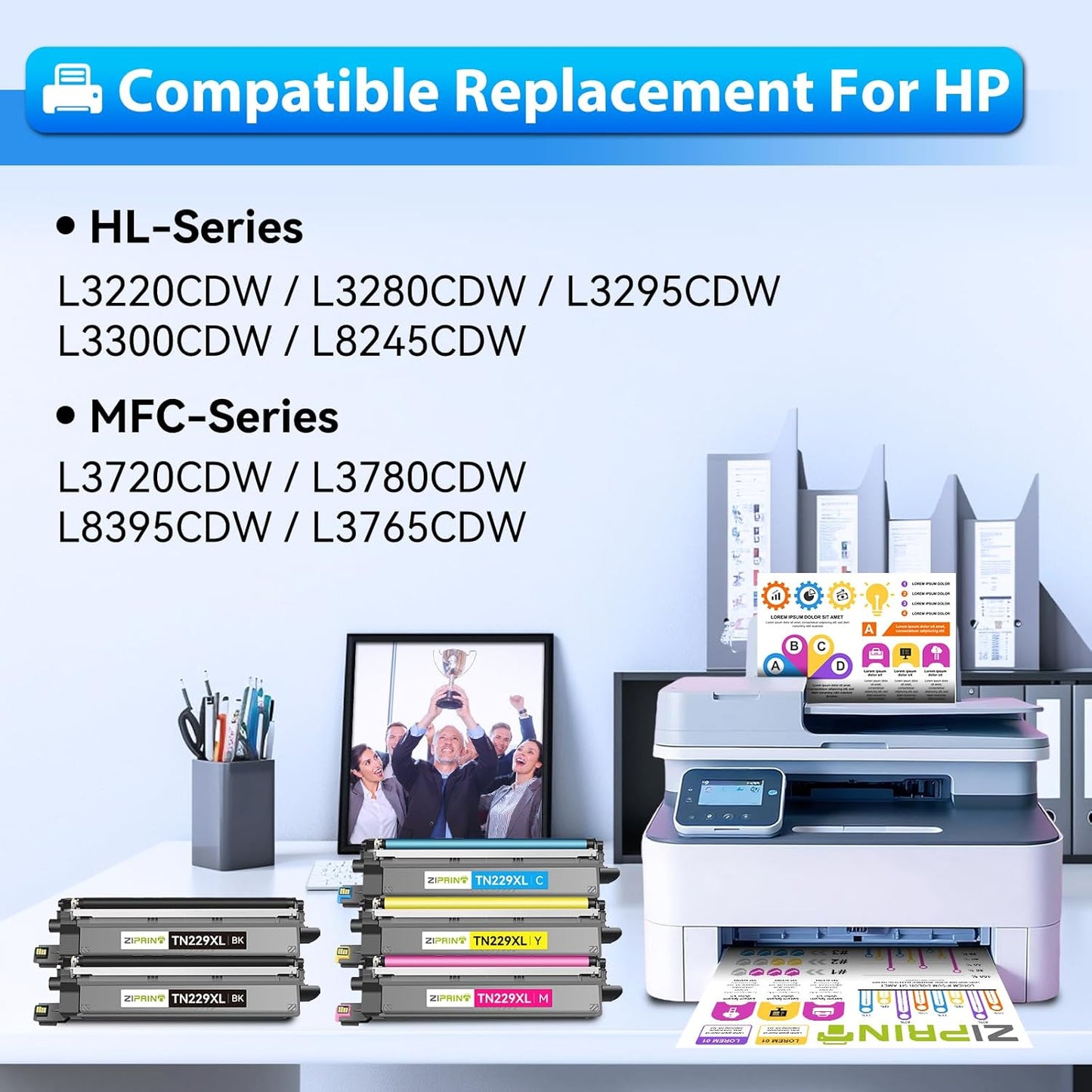 TN229XL TN229 Toner 5 Pack Compatible Replacement for Brother TN229 TN229XL Toner Cartridges for Brother MFC-L3780CDW HL-L3280CDW MFC-L3720CDW HL-L3220CDW HL-L3300CDW HL-L3295CDW Printer