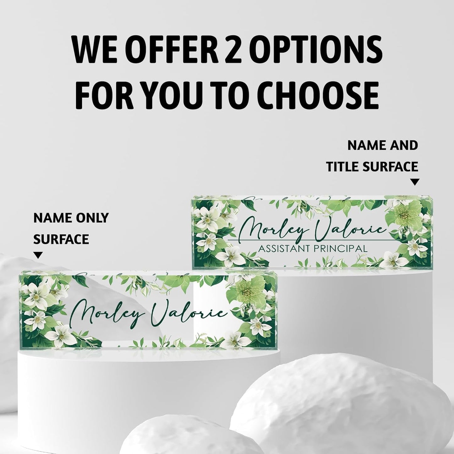 Custom Name Plate for Desk | Personalized Desk Name Plate | Personalized Boss Employee Appreciation Gifts | Acrylic Name Plate Office Desk Accessories (B-Green Flower)