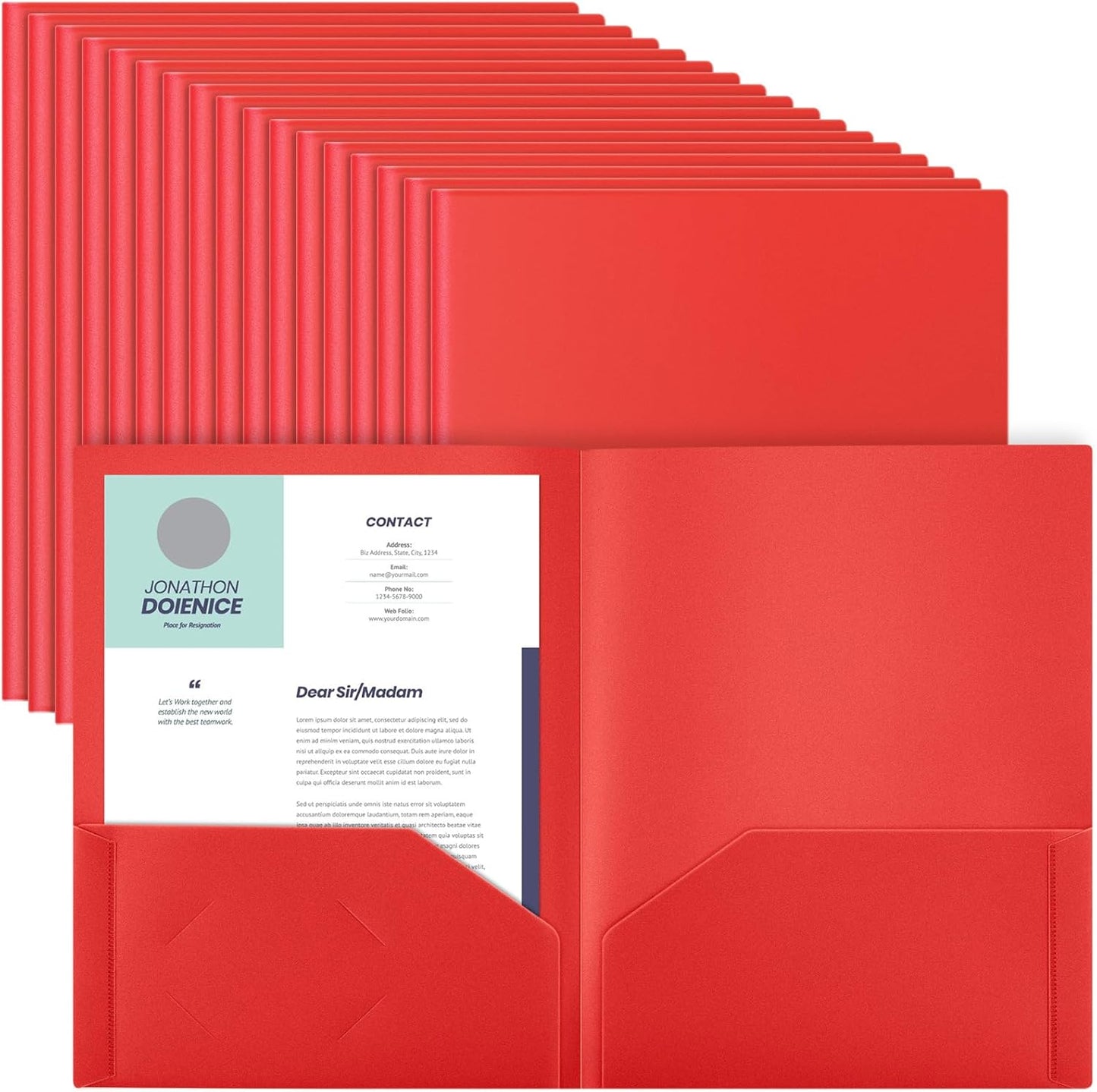 Gueevin 50 Pcs Plastic Folders with Pockets, Back to School Two Pocket Folder Fit Letter Size, Heavy Duty School Business Card Holder for Home Office, 11. 61 x 9. 45 Inches (Red)