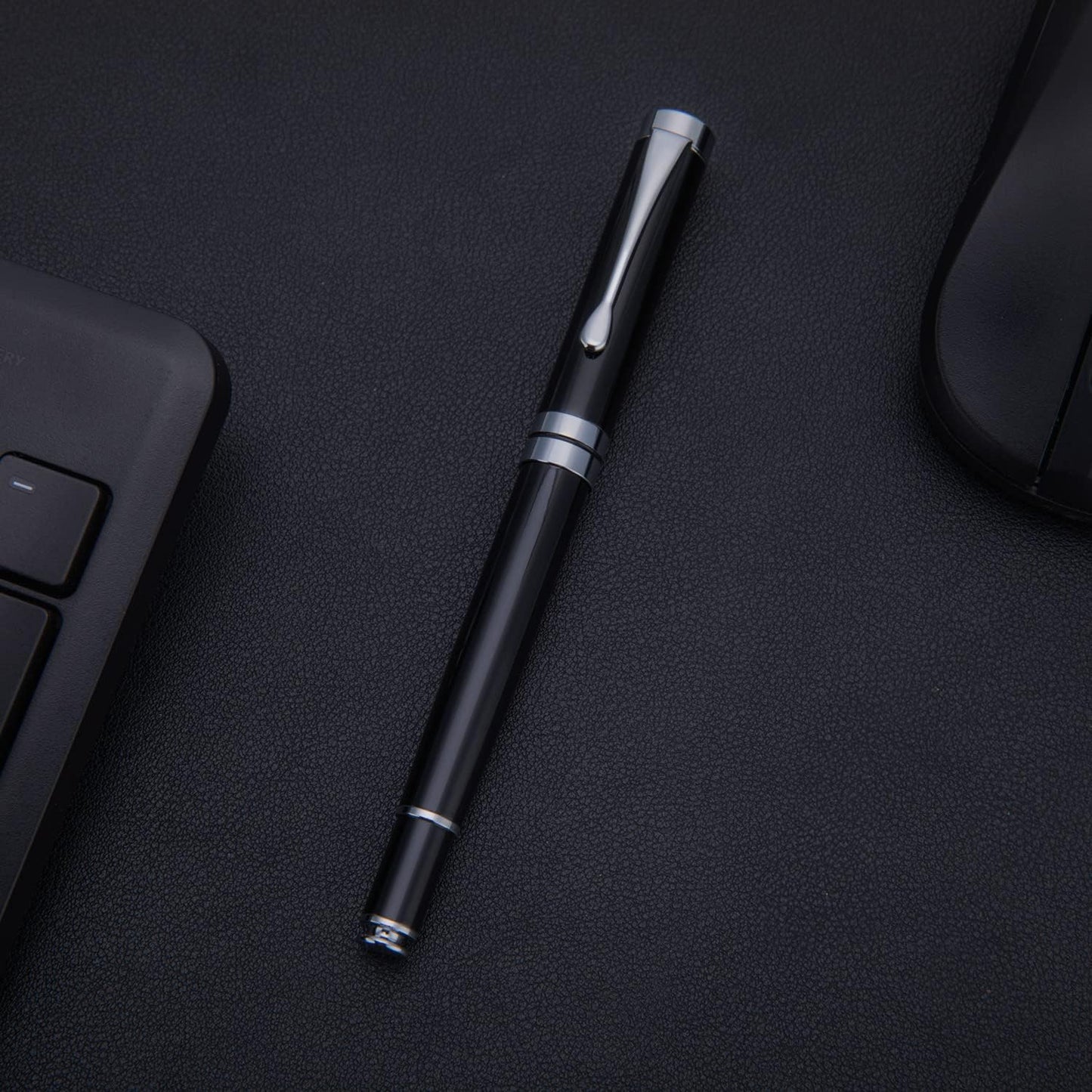 BEILUNER Ballpoint Pens, Stunning Black Chrome Ballpoint Pen with Silver Trim, Best Ball Pen Gift Set for Men & Women, Professional, Executive, Office, Fancy Pen-Gift Box With 0.5mm Extra Black Refill