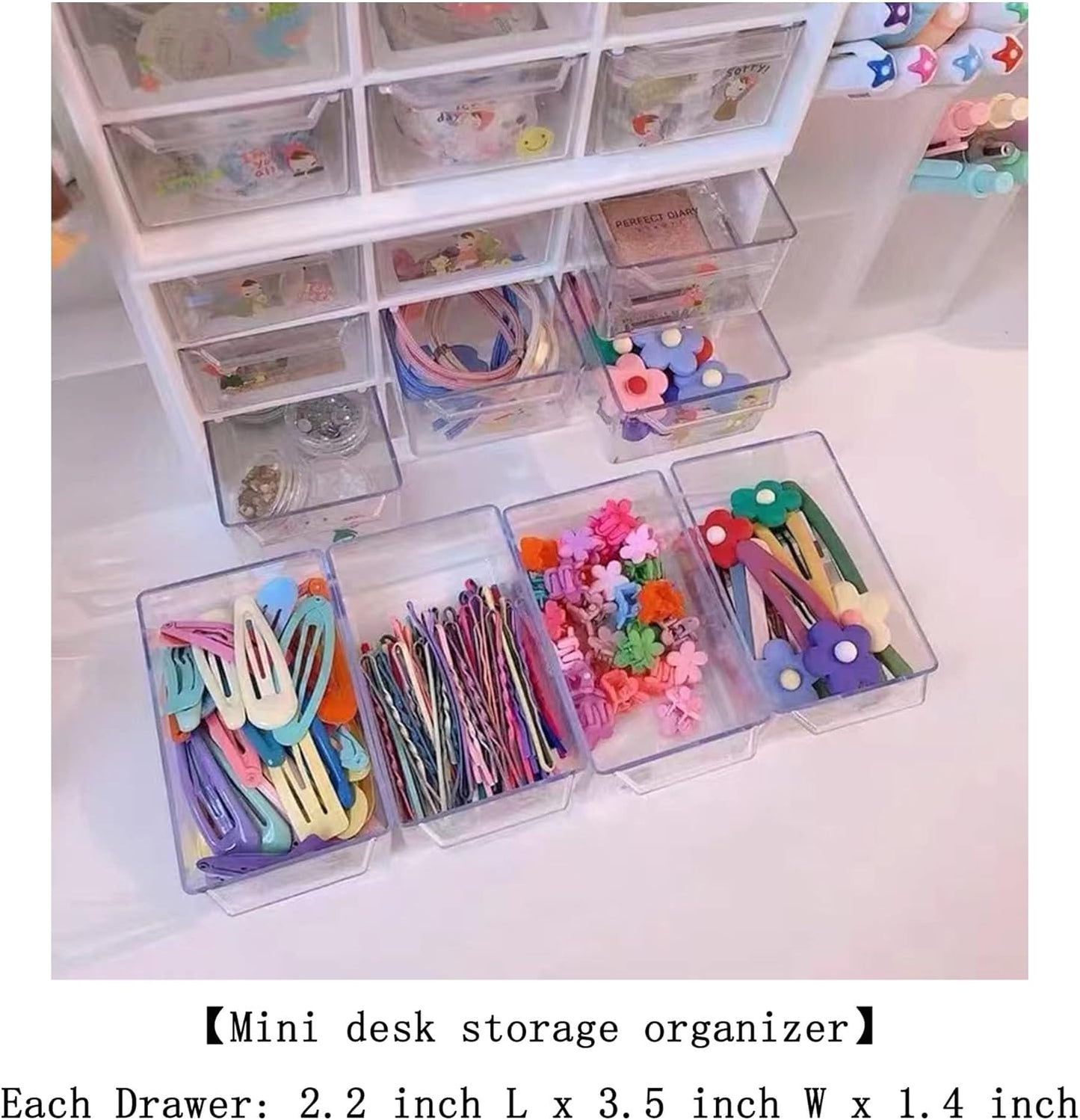 Feadily 2PCS Small Drawer Organizer for Desk, Desktop Drawer Organizer with 9 Clear Drawers, Plastic Desktop Storage Drawers 7.1 Inch x 3 .9 Inch x 4.7 Inch, Black