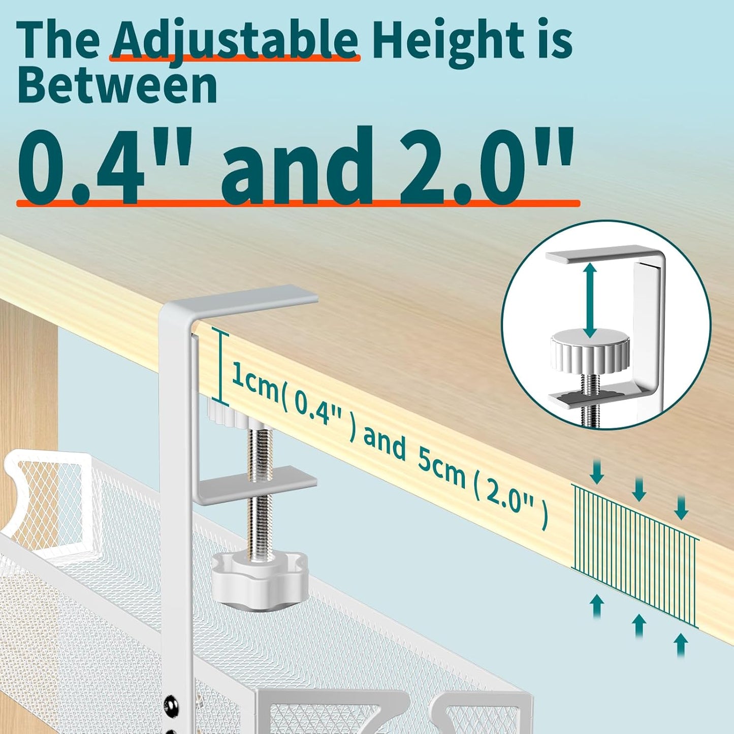Under Desk Cable Tray White, No Drill Cable Organizer with Clamp for Wire Management, PC Cord Organizer & Workspace Accessories for Office, Home