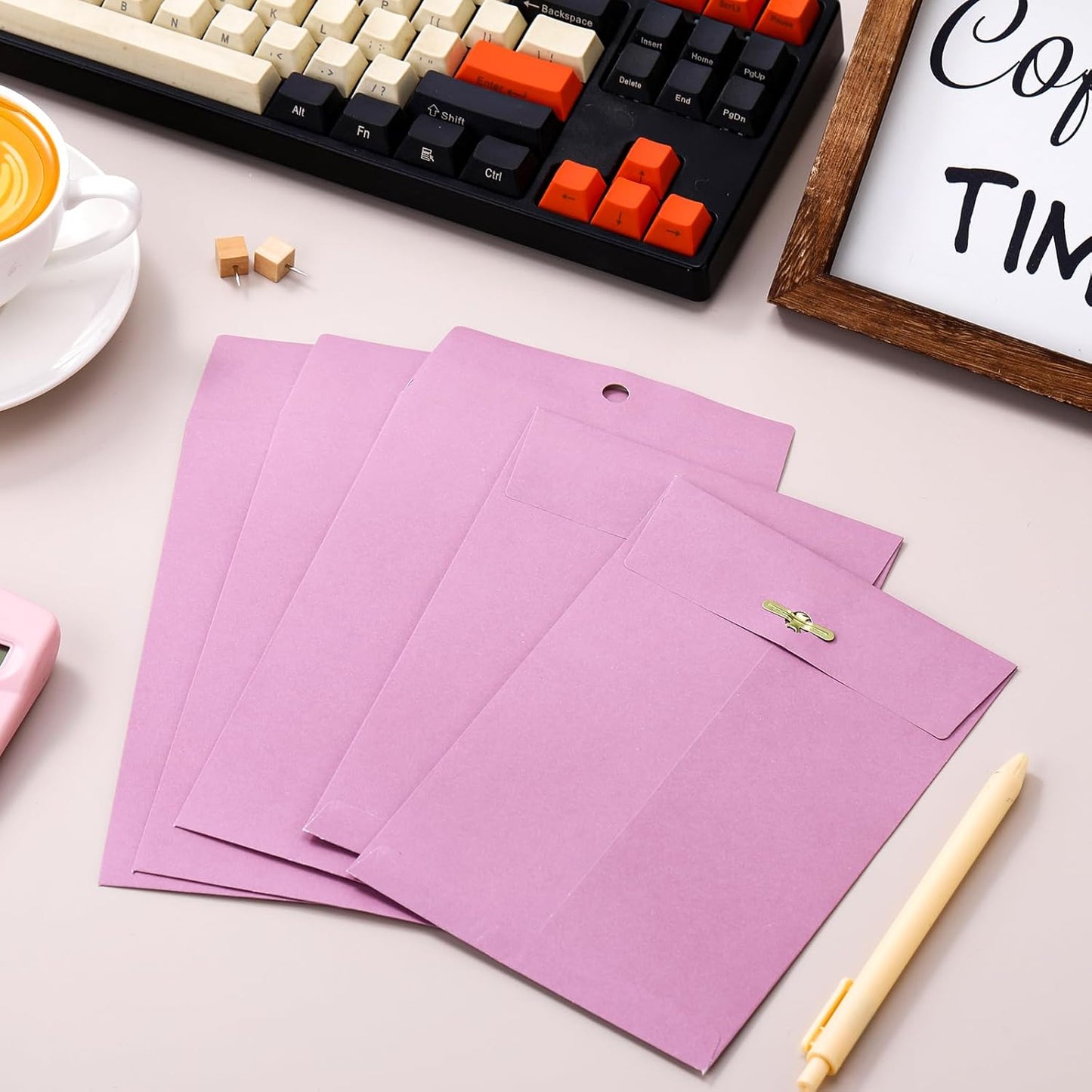 Teling 50 Pcs 5 x 7.5 Manilla Envelopes Clasp Kraft Catalog with Closure for Storing Mailing 28 lb Kraft Envelope Paper for Office Document School Business Home(Pink)