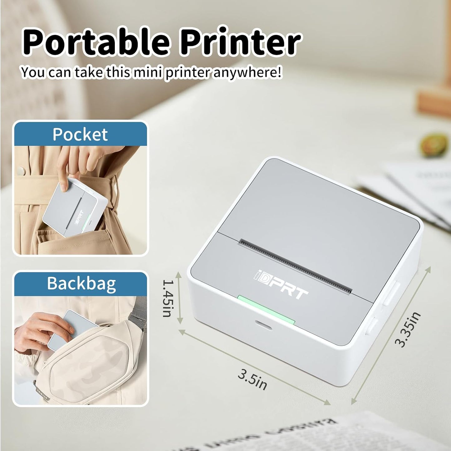 iDPRT Sticker Printer - Mini Portable Printer Bluetooth Thermal Label Printer with 1 Roll Sticker Paper, Inkless Sticker Maker Machine Pocket Instant Print for Study Notes, Pictures, DIY, Label