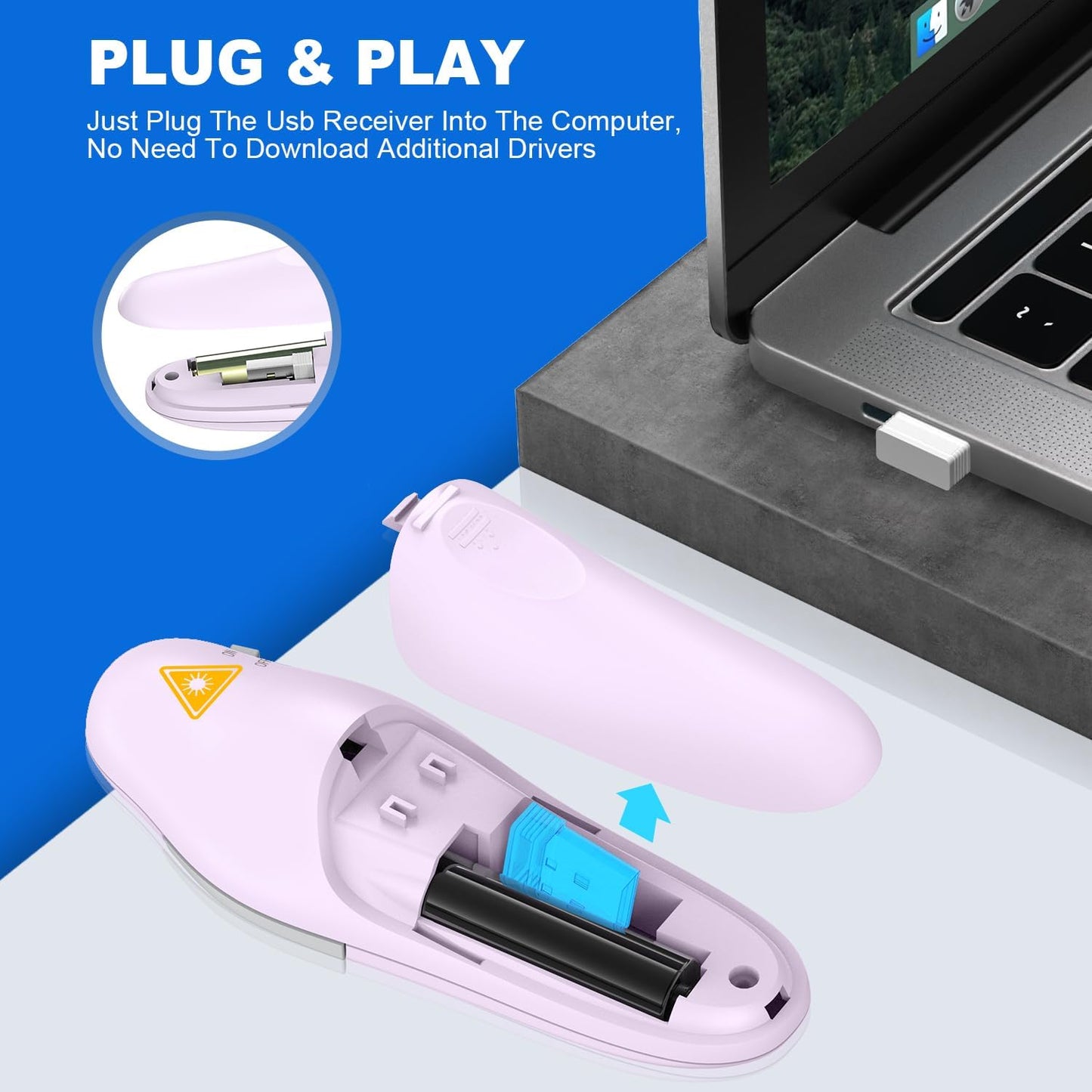 QUI Presentation Clicker Wireless Presenter Remote Clicker for PowerPoint Presentation Remote, PowerPoint Slide Advancer for Mac/Windows/Google Slide/Keynote, USB, Purple