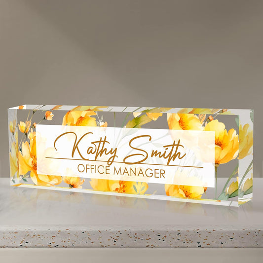 Personalized Name Plate for Desk, Custom Desk Name Plate, Acrylic Name Plate Office Desk Accessories, Personalized Office Gifts for Coworkers Teachers, Employee Appreciation Gifts (A-WaterColor5)