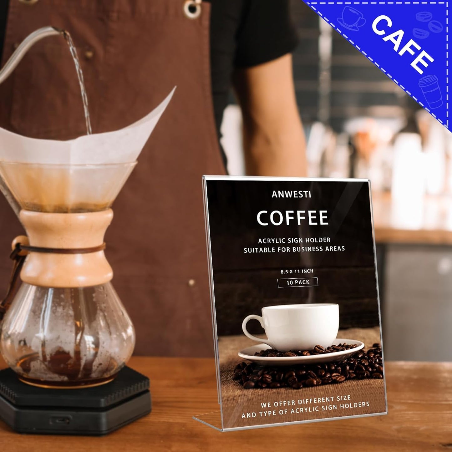 Acrylic Sign Holder 8.5" x 11" - 10 Pack Clear L-Shaped Tabletop Menu Frame for Restaurants, Photos, Posters | Slanted Back Design | Durable Promotional Display Stand