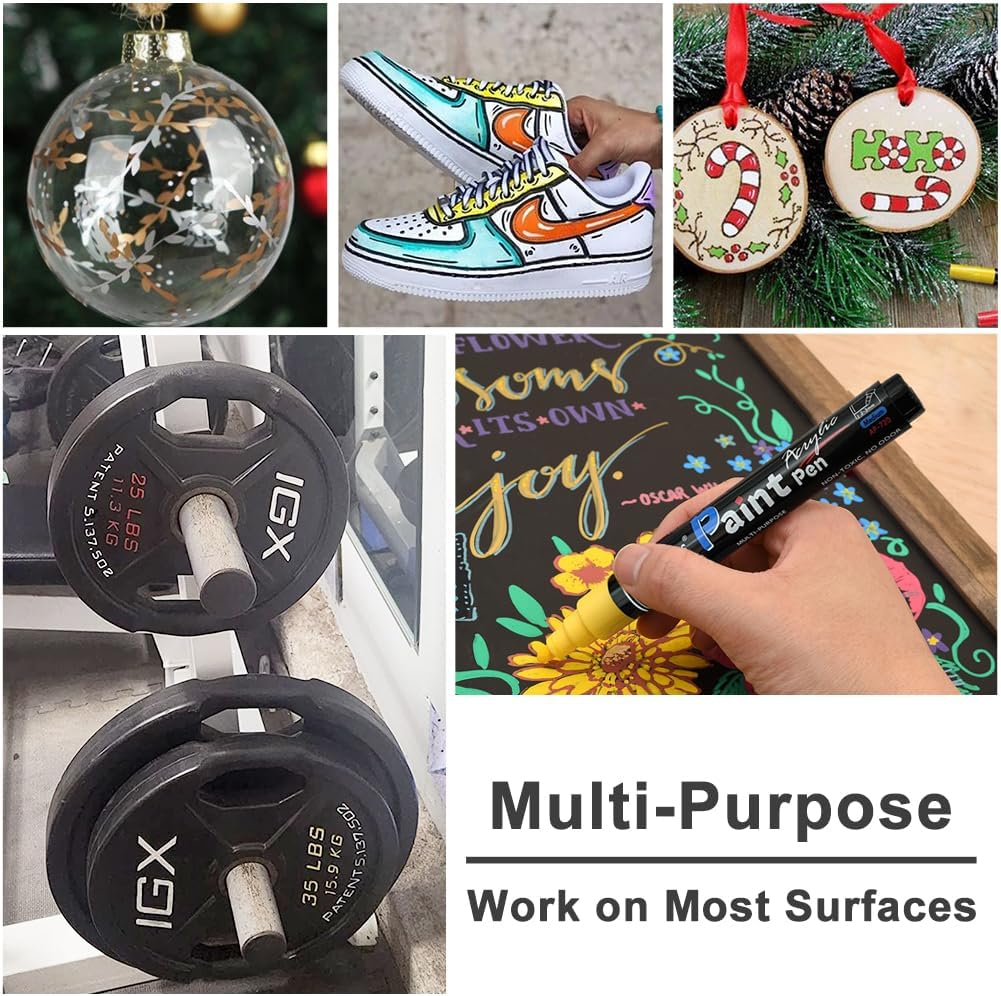 Overseas Black Paint Pens Paint Markers - Permanent Acrylic Markers 12 Pack, Water-Based, Quick Dry, Waterproof Marker Pen for Rock, Wood, Plastic, Metal, Canvas, Glass, Fabric, Mugs. Medium Tip