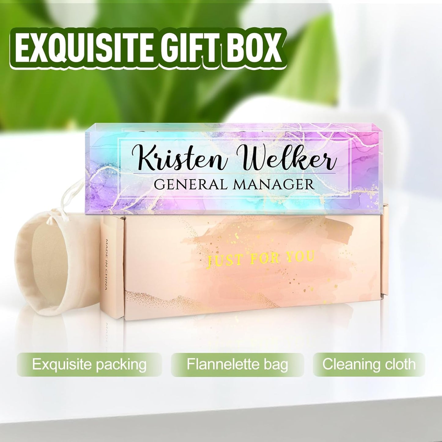 Gowellly Desk Name Plate Personalized - Custom Acrylic Name Plate for Desk - Enterprise Custom Logo/Text nameplates - Employee Appreciation Gifts (Colored Marble)