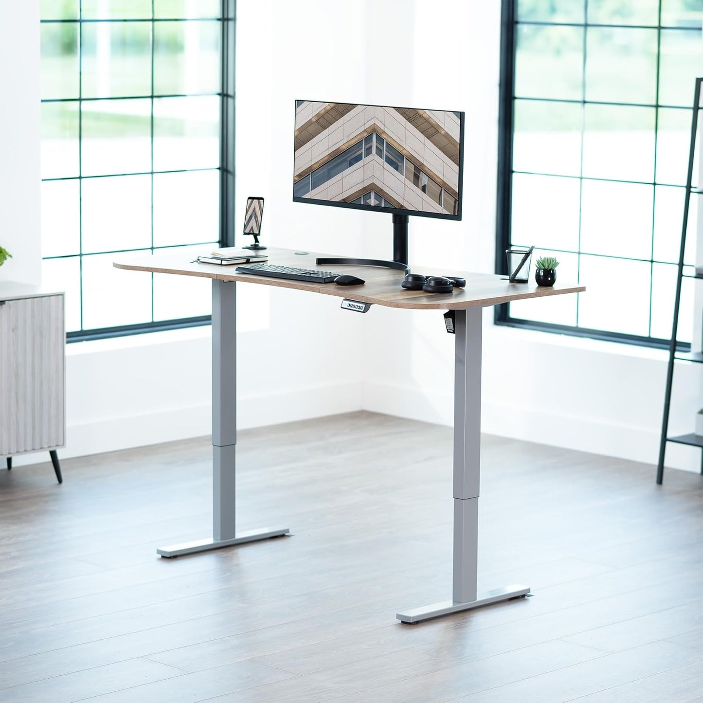 VIVO Electric 63 x 32 in Standing Desk, Memory Height Adjustment, 1B Series, Reclaimed Wood Top Gray Frame, DESK-KIT-1G1P