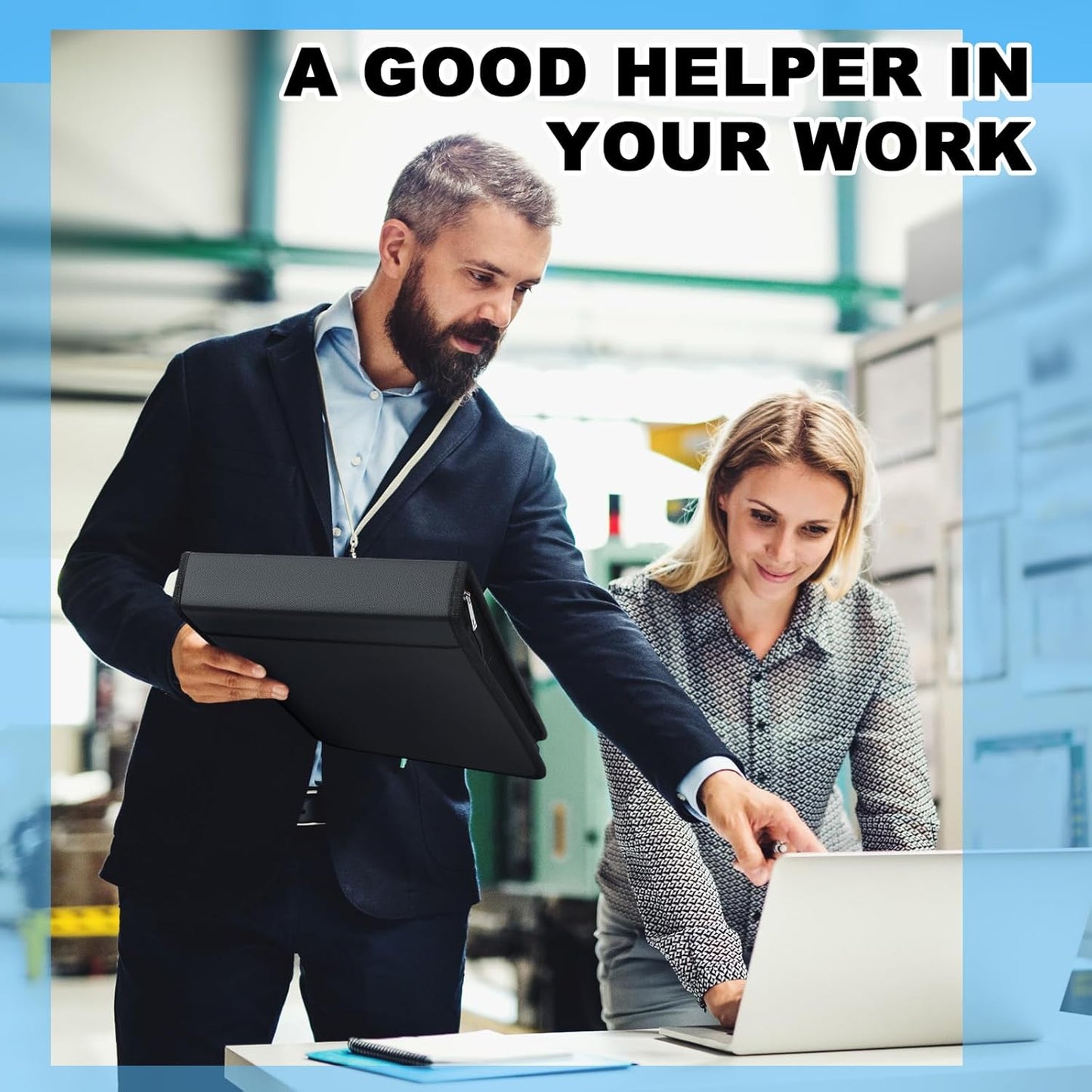 Henoyso 7 Ring Fireproof Business Checkbook Binder with Zipper 1.5 Inch D Rings Check Binder 9 x 13 Inch Checks 600 Sheets Capacity Built in Storage Organizer for Office Storage(Black)