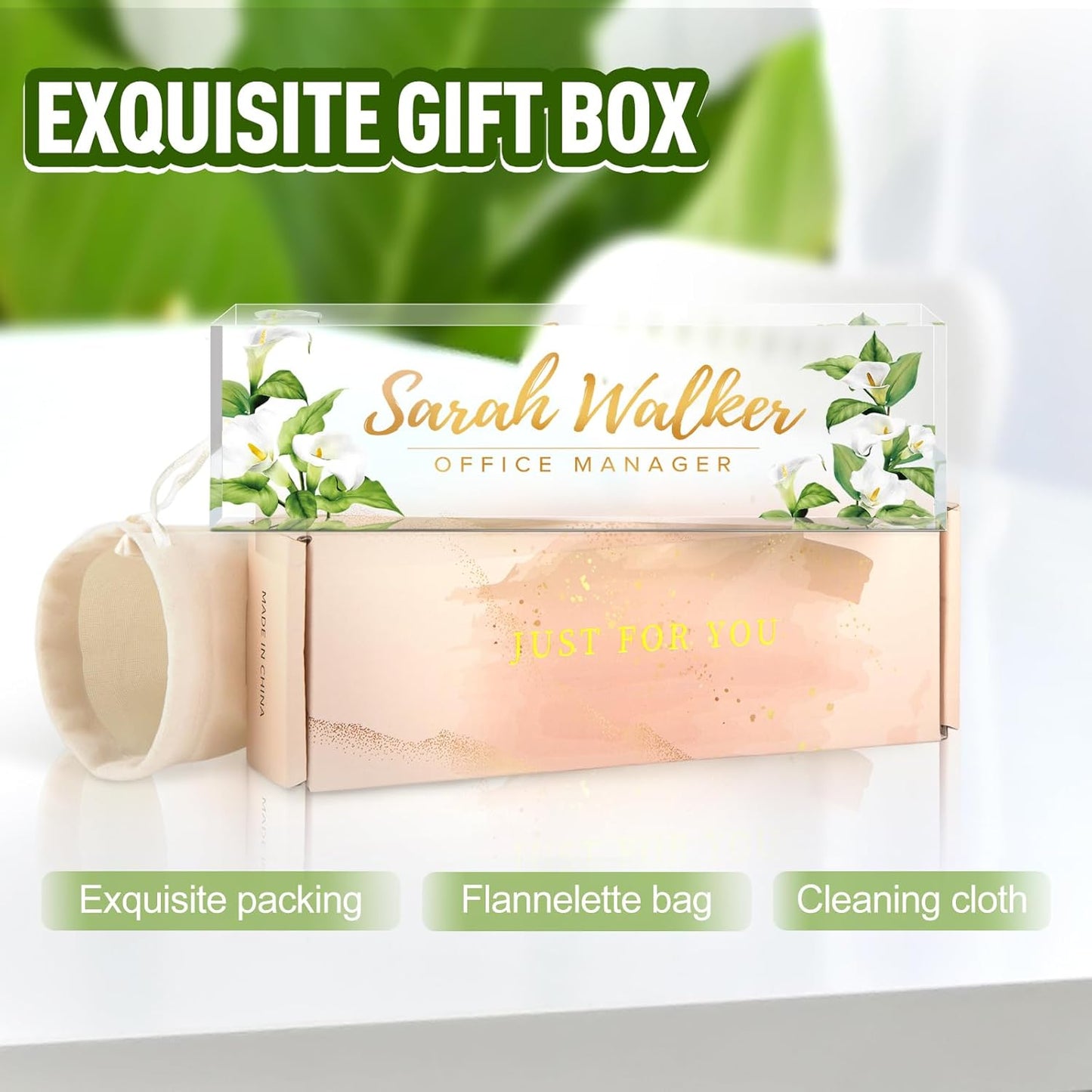 Name Plate for Desk, Desk Name Plate Personalized, Office Decor for Women Men, Acrylic Desktop Accessories, Office Gifts for Boss Nurse Teacher Coworker, Employee Appreciation Gift (Purple Calla)