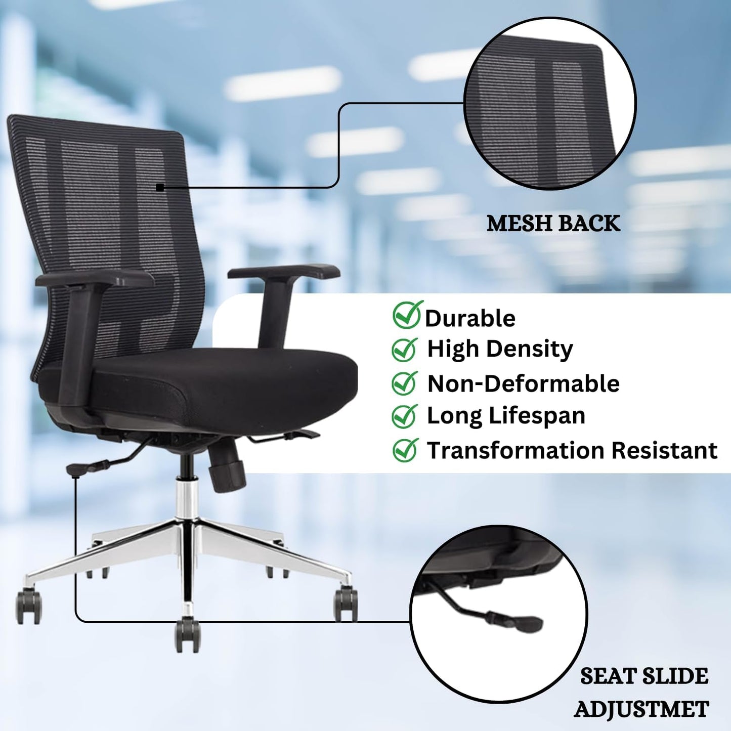 Ergonomic Conference Room Chair Mesh Back with Seat Slide - Adjustable Lumbar Support Computer Desk Chair with Height Adjustable Arms - 5-Star Polished Aluminum Base (Pack of 10)