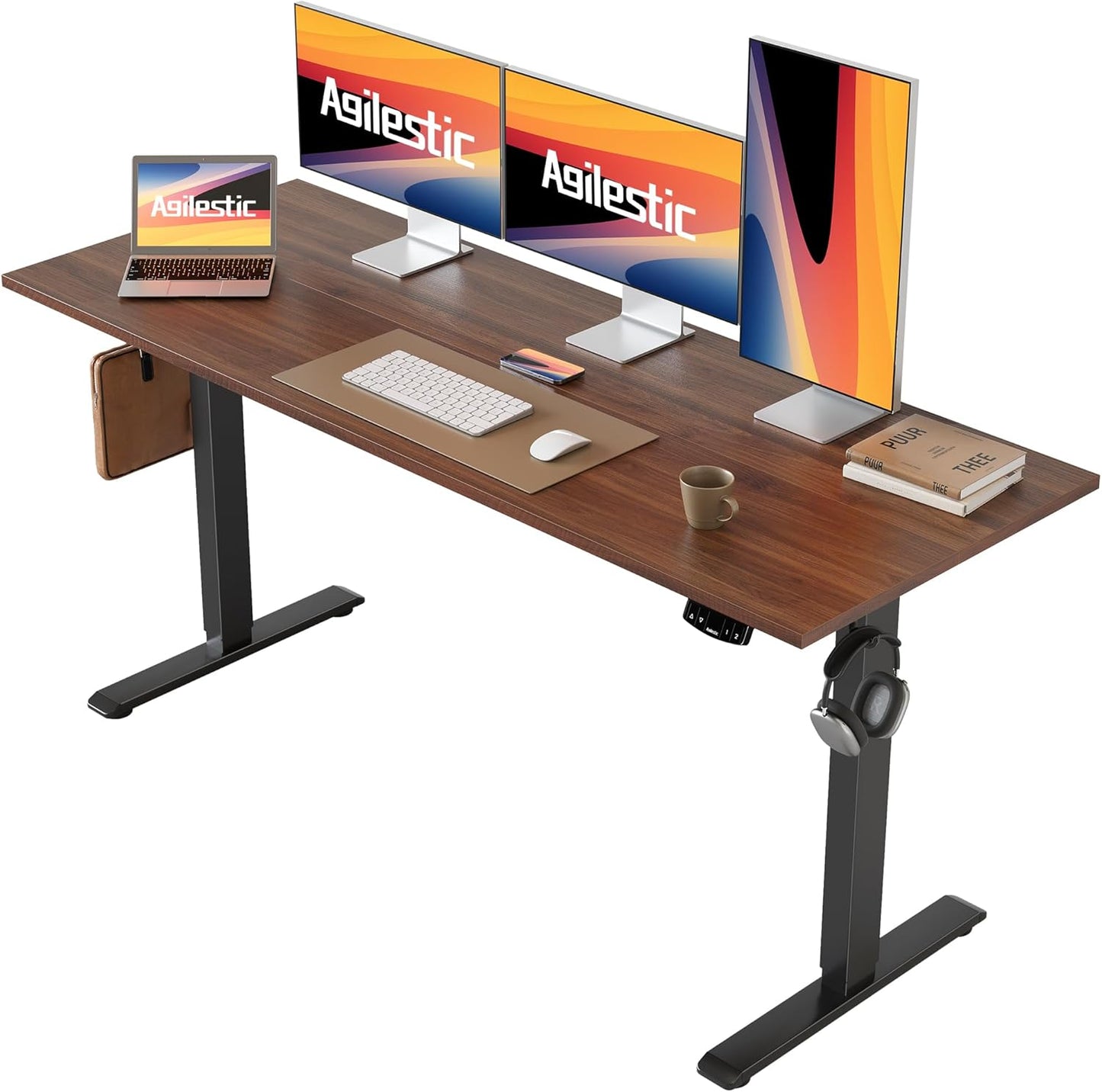 Agilestic Electric Standing Desk, Large 60 x 24 Inches Height Adjustable Desk, Sit Stand up for Work Office Home, Ergonomic Rising Gaming Computer Table with Memory Preset, Dark Walnut