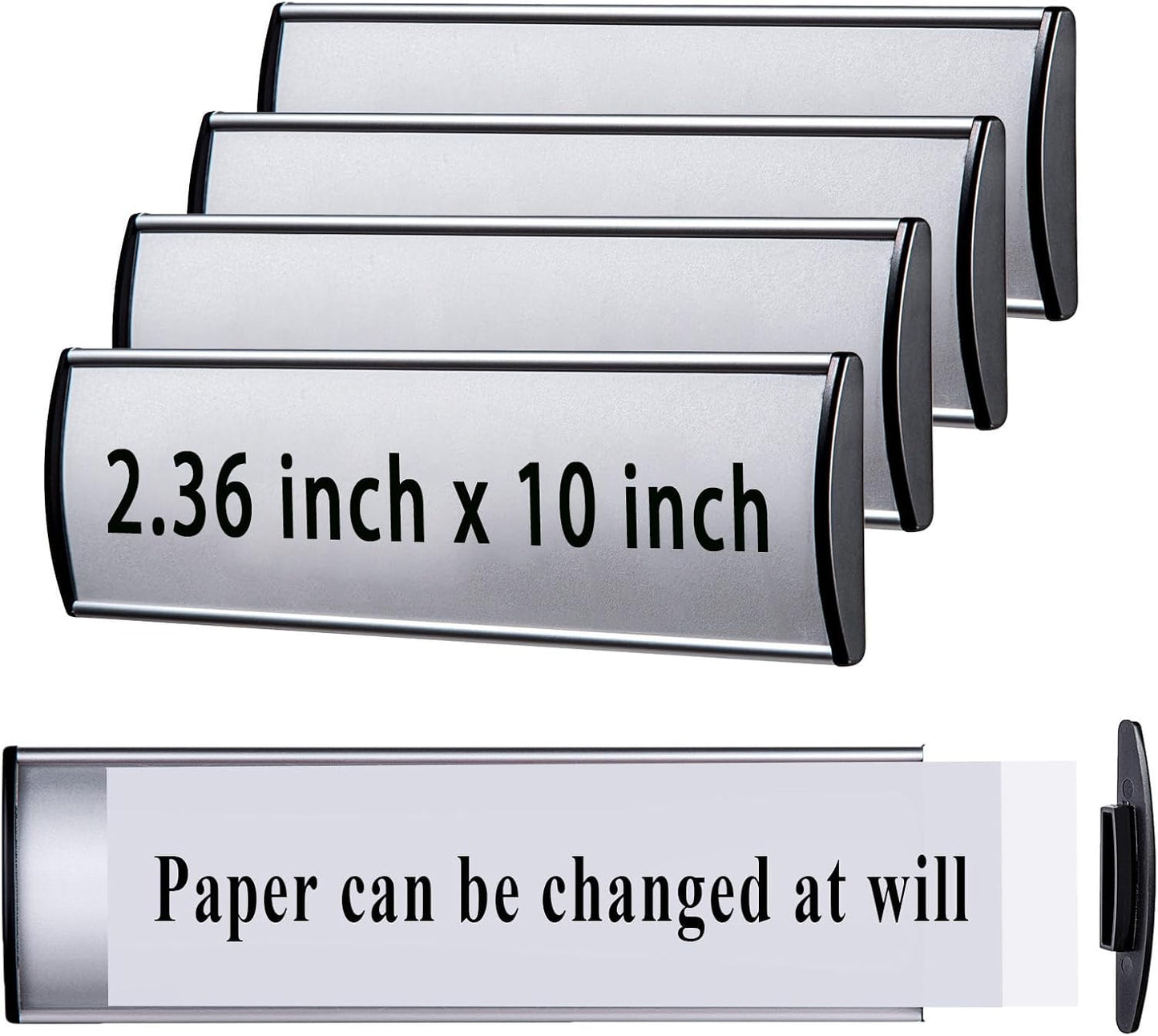 Set of 5 - Nameplate Holder for Wall Mount, 2.36'' x 10'' Curved Office Business Door Sign Holder-Silver