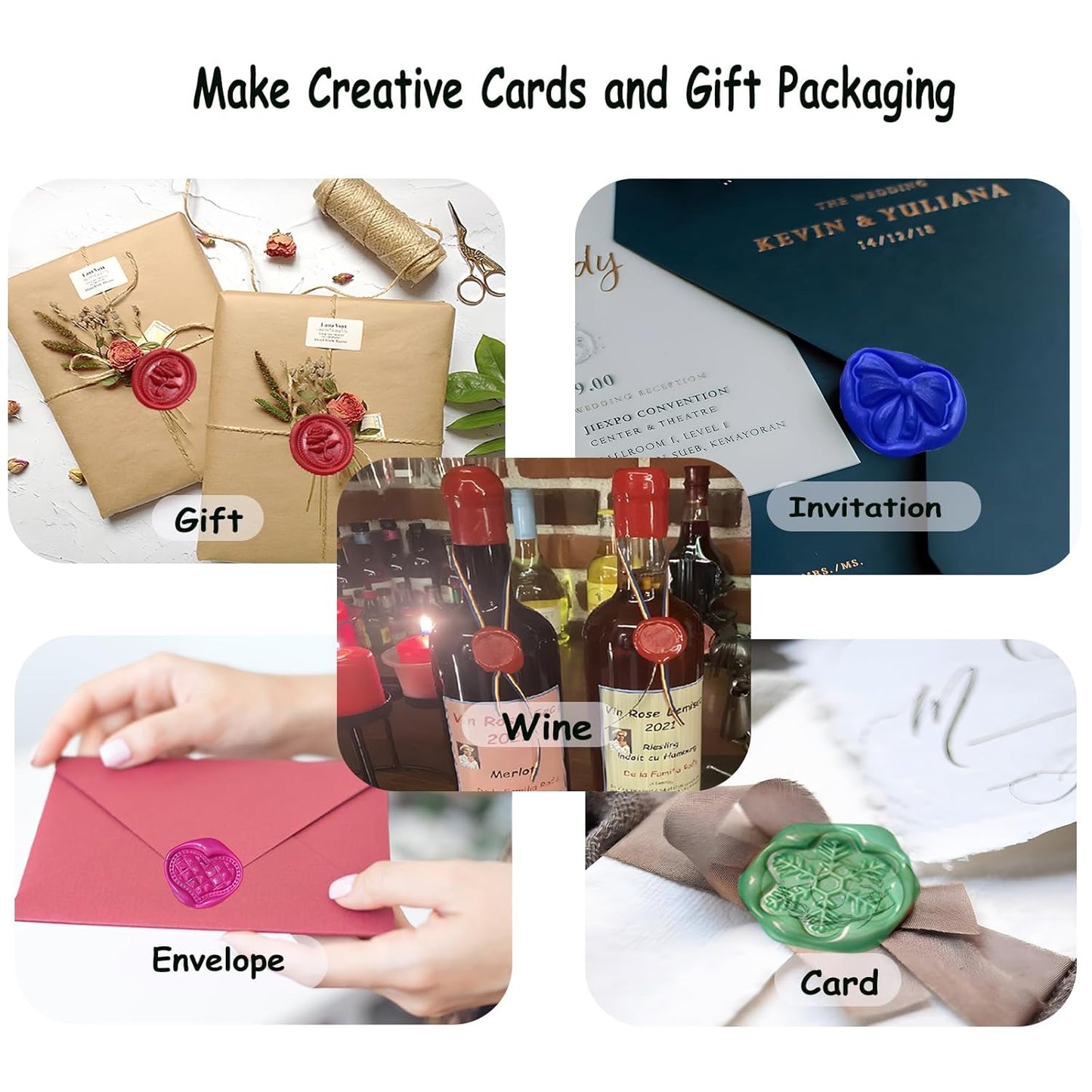 Wax Seal Stamp Kit- 9Pcs Vintage Brass Sealing Wax Stamps Head with Wooden Handle for Gift Wedding Invitations Cards Envelopes Seals(Heart,Bunny,Rose, Bowknot,Balloon,Sunflower,Angel,Snowflake,Window)