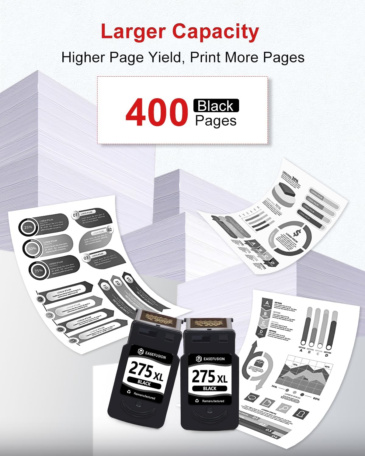 PG-275XL Replacement for Canon Ink 275 PG-275 275XL Black Ink Cartridge Compatible with PIXMA TR4720 TS3522 TR4700 TS3722 TS3500 TR4722 TS3720 TS3520 Printer (2 Black)