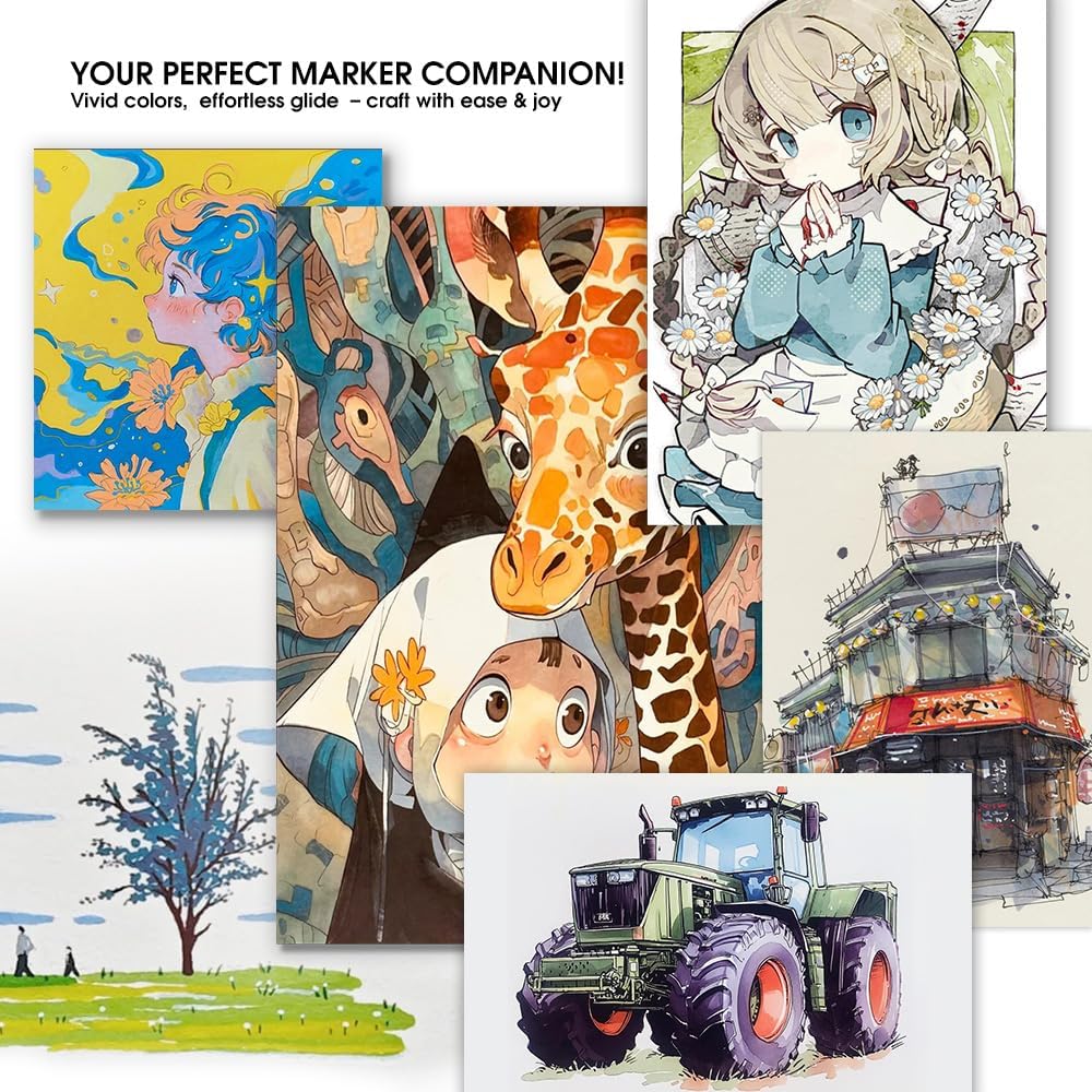 TRANSON Alcohol Markers for Drawing Coloring 24 Colors Dual-tip Brush and Chisel Tips