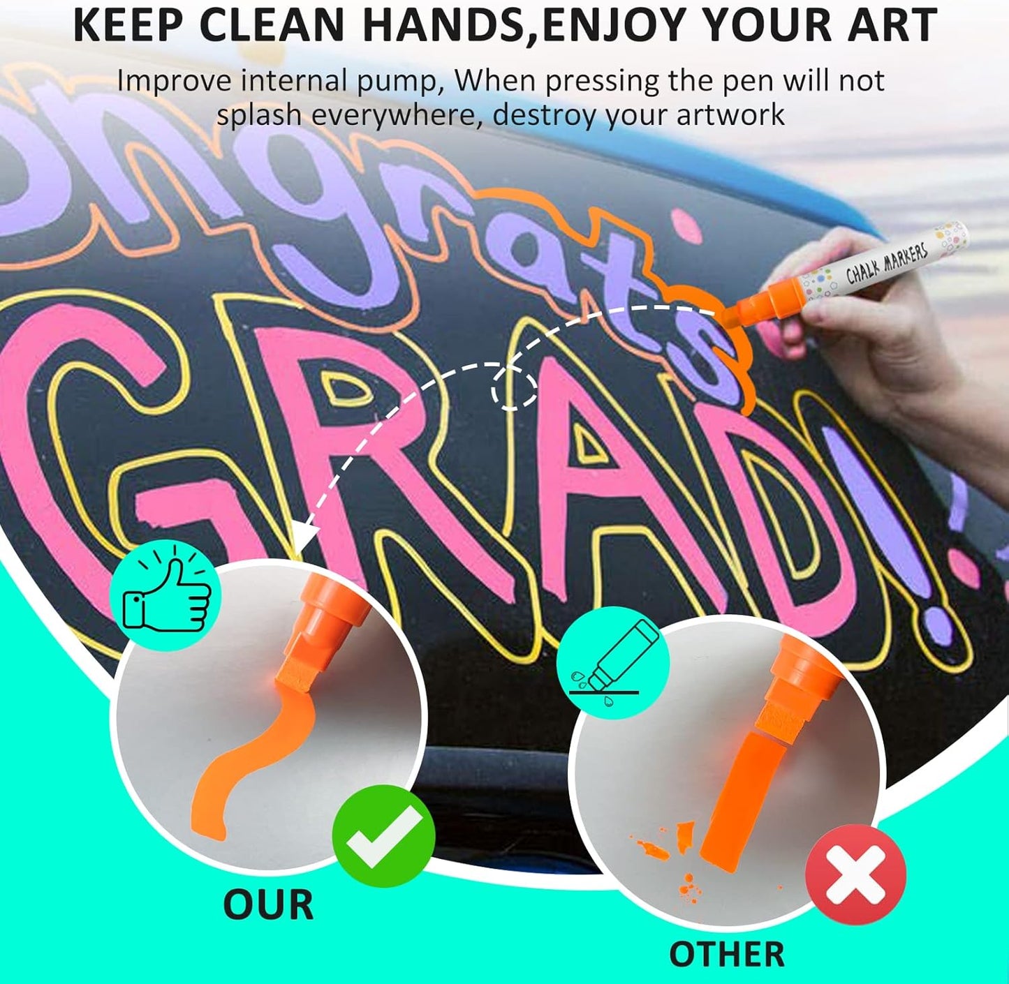 Anyo 12 Pack Window Markers for Cars, Liquid Chalk Markers with 10mm 3 in 1 Nib Wide Tip, Metallic & Neon Color Wet Erase Window Paint for Glass Washable, Glass, Mirror, Blackboard, Bistro, Menus