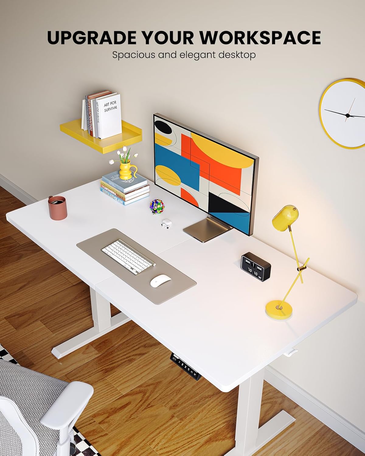 ErGear Electric Standing Desk, 55 x 28 inch Height Adjustable Sit Stand Up Desk, Computer Home Office Desk with 4 Memory Height Buttons, Two Pieces Desktop, White, EGESD112W