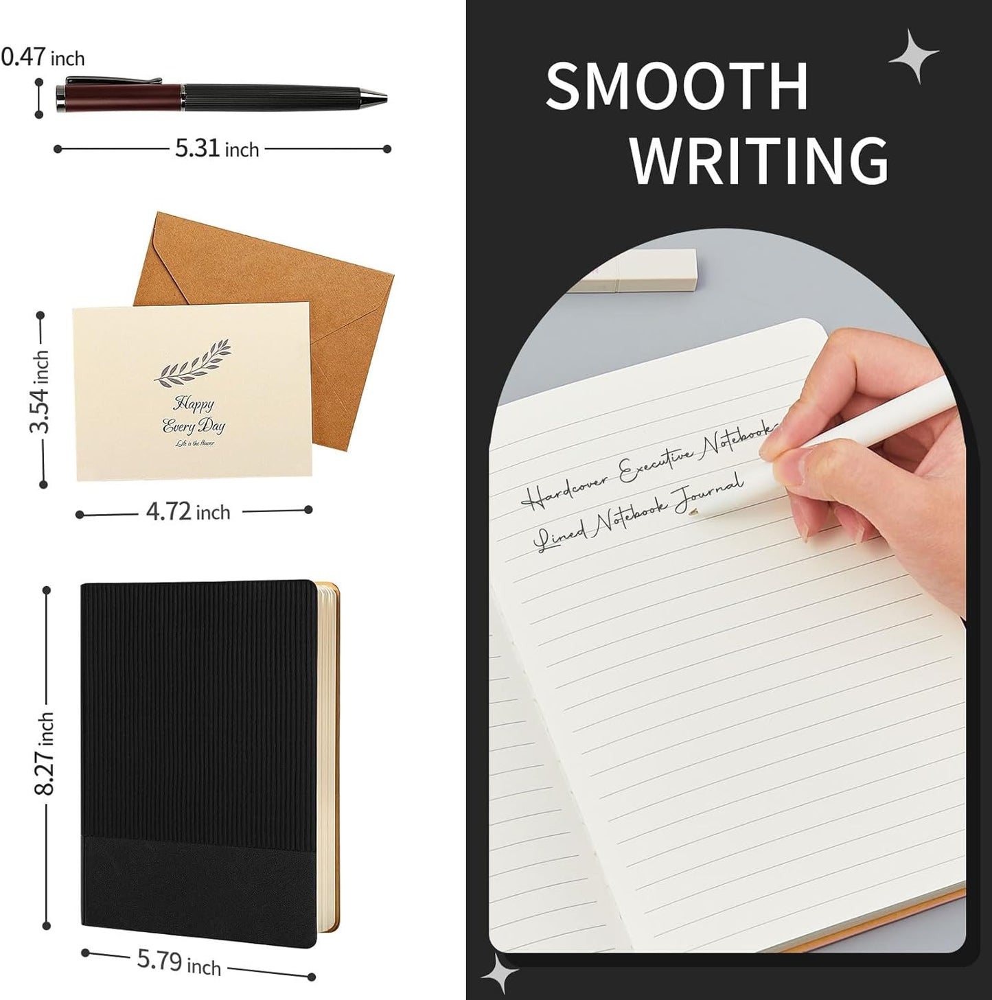 TSFPapierA5 Lined Notebook with Pen & Gift Box 216 Pages PU Leather Journals for Women Men 100GSM Thick Paper College Ruled Notebook for School,Travel,Business,Work,Home Writing (A5 Lined 216pages, Black - Gift Box Set)