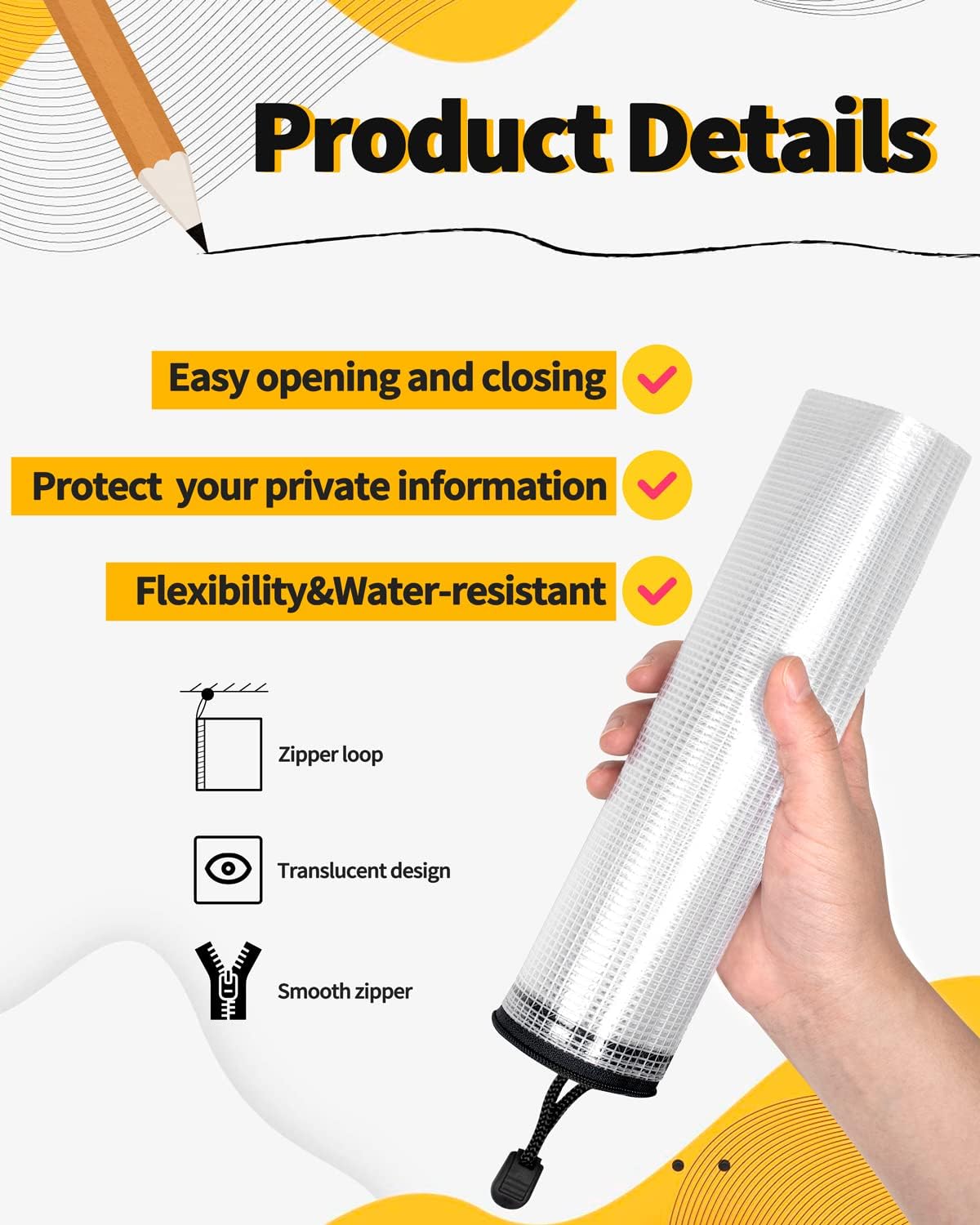 SUNEE Plastic Mesh Zipper Pouch 9x13 in (Black, 18 Packs),Extra Large Water-Resistant Zip Bag for School Office Supplies, Puzzles & Games Organizing Storage