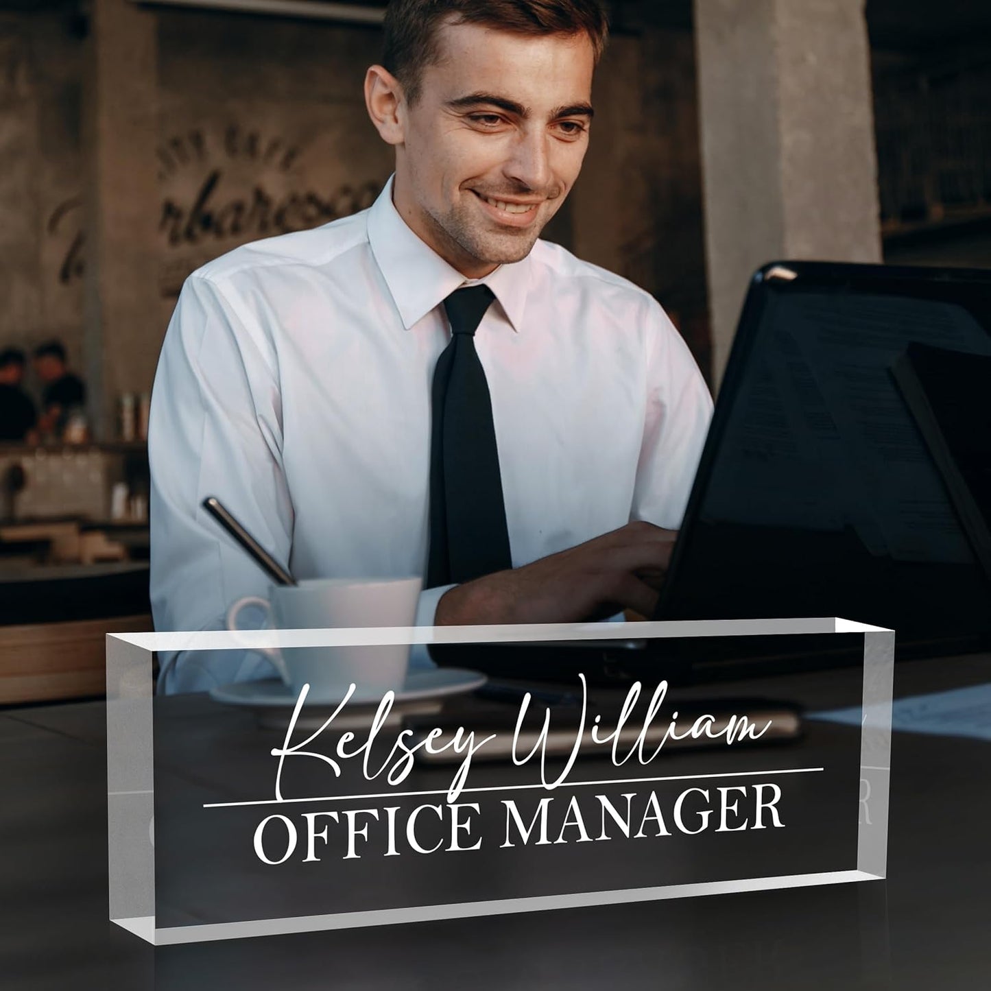 Personalized Name Plate for Desks, Custom Desk Name Plates, Acrylic Name Plate Office Desk Accessories, Personalized Office Gifts for Coworkers Teachers, Employee Appreciation Gifts (Engraved2)