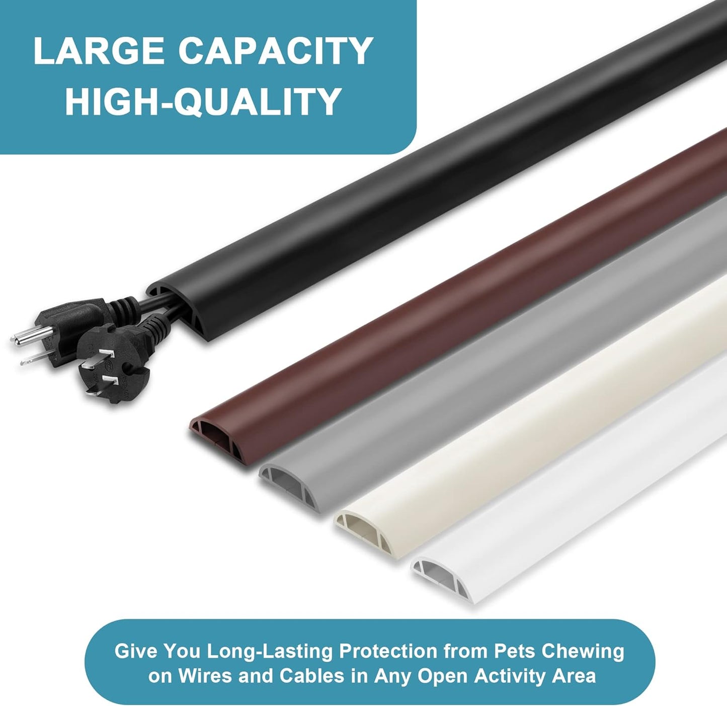 8.5FT Cord Covers - Brown Floor Cable Cover, Flexible Extension Cord Cover for Wires, Wire Cover Channel Diameter: 0.7" (W) x 0.4" (H)