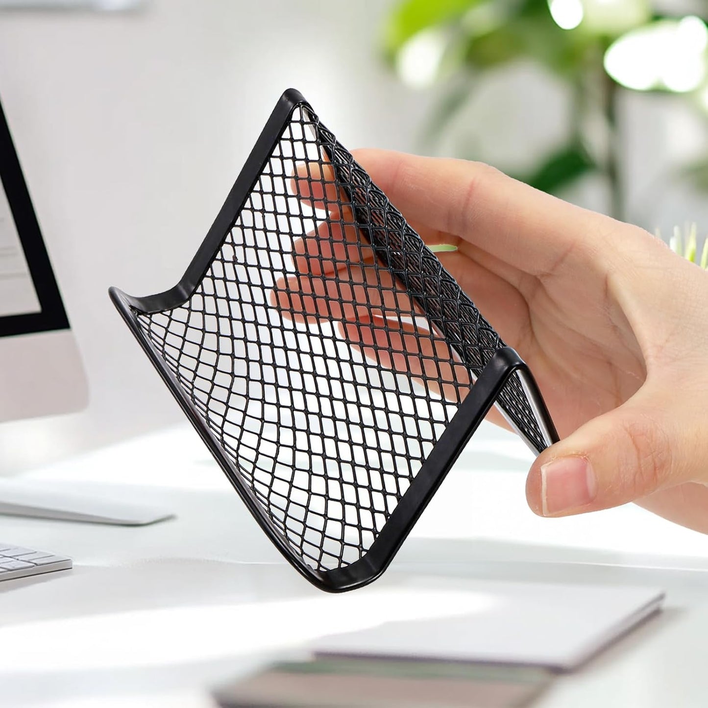 Suwimut 12 Pack Business Card Holder for Desk, Metal Mesh Business Card Stand Desktop Display Rack, Black Business Card Organizer Holds up to 50 Name Cards for Office