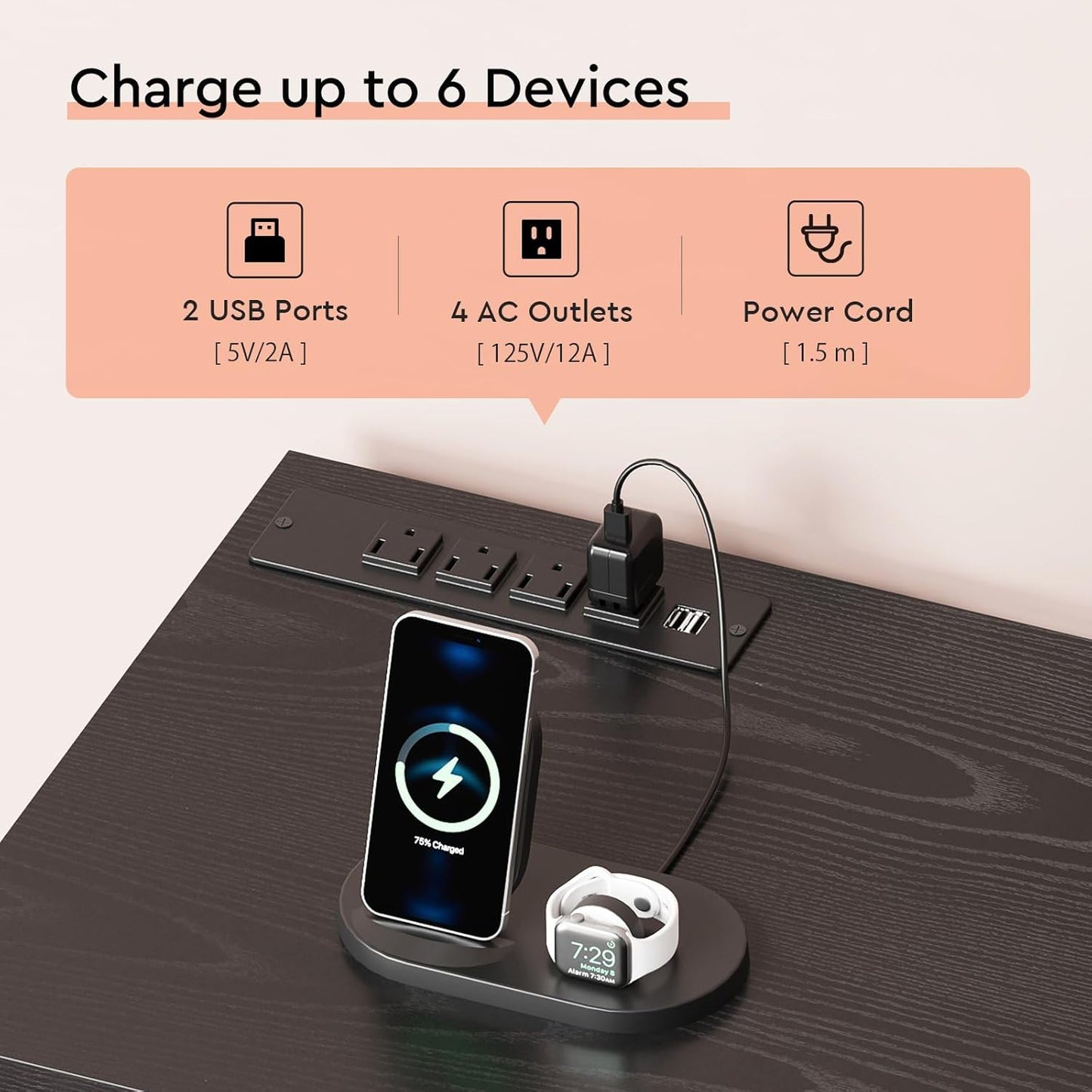 6 Drawer File Cabinet with Charging Station Rolling Printer Stand with Open Storage Shelf Fabric Lateral Filing Cabinet for Home Office,Black