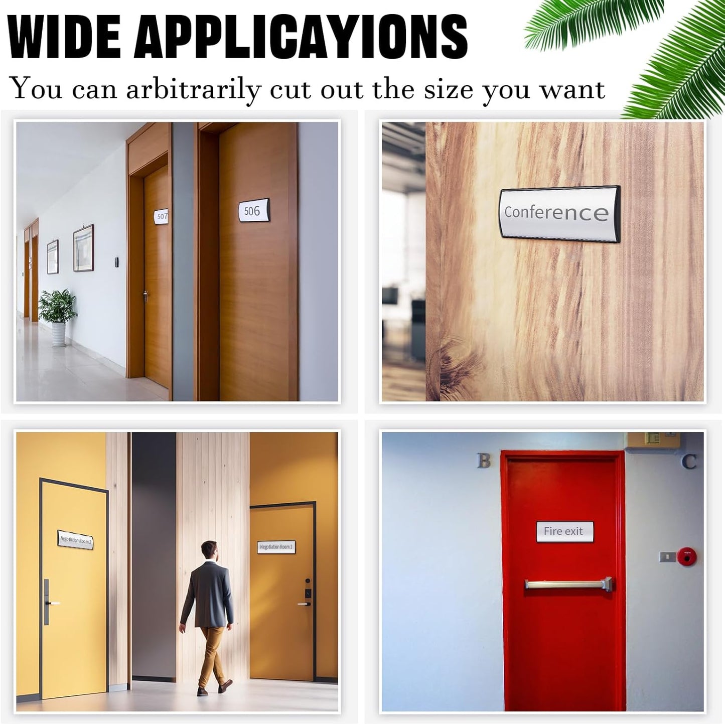 Therwen 12 Pcs Aluminum Office Name Plate Holder for Door Wall Mount 8'' x 3'' Business Sign Holder Office Door Sign Sturdy Curved with Plastic Film and Adhesive Tape (Black)