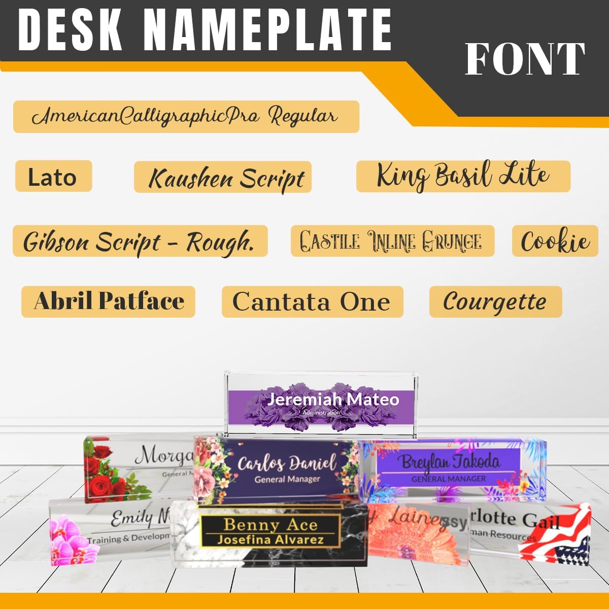 Desk Name Plate Personalized | Office Desk Accessory | Produced in USA | Purple Blossom