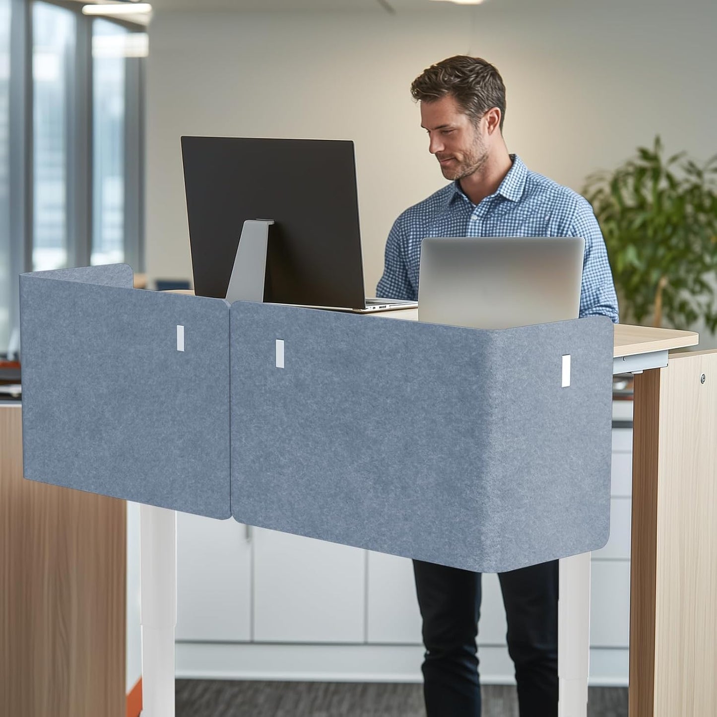 2-in-1 Adjustable Desktop & Under Desk Privacy Panel - 2PCS L-Shaped Acoustic Desk Divider That Reduce Noise and Visual Distractions, for Home Office Classroom (Blue, 47.2" x 17.7")