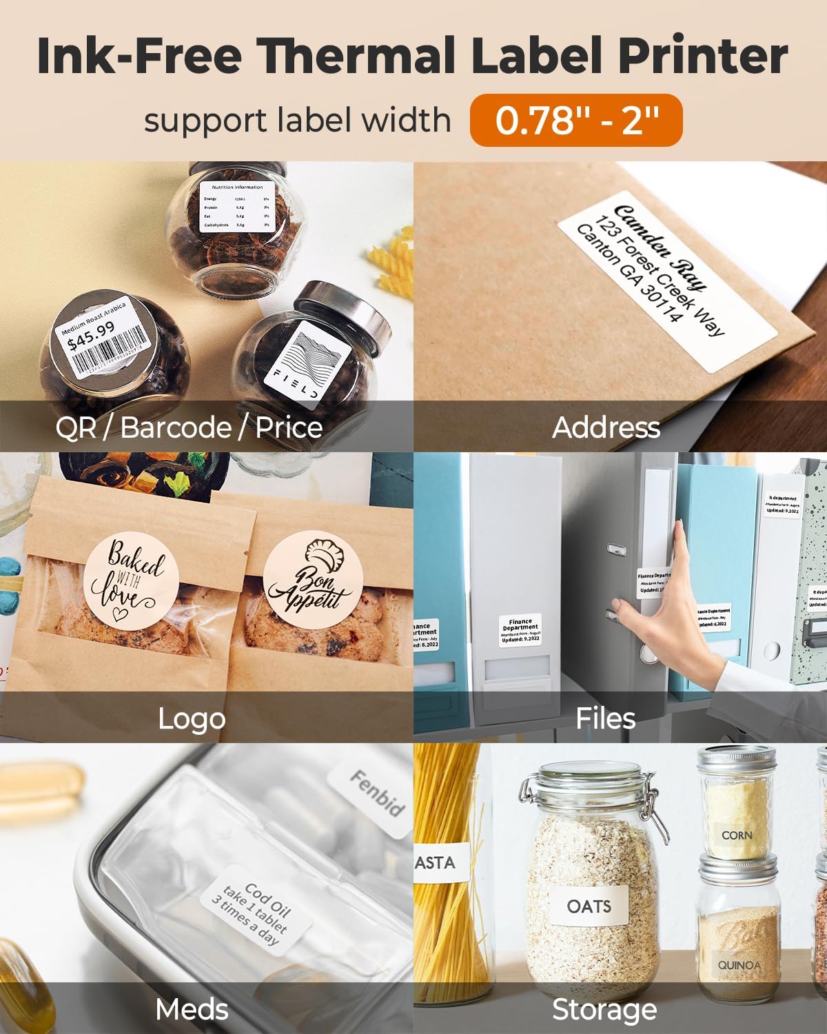 Phomemo Label Printer M110 Upgraded Label Maker Bluetooth No Ink Portable for Small Business, Address, Office, Home for Phone; for PC/Mac(USB), with 100 Labels, White