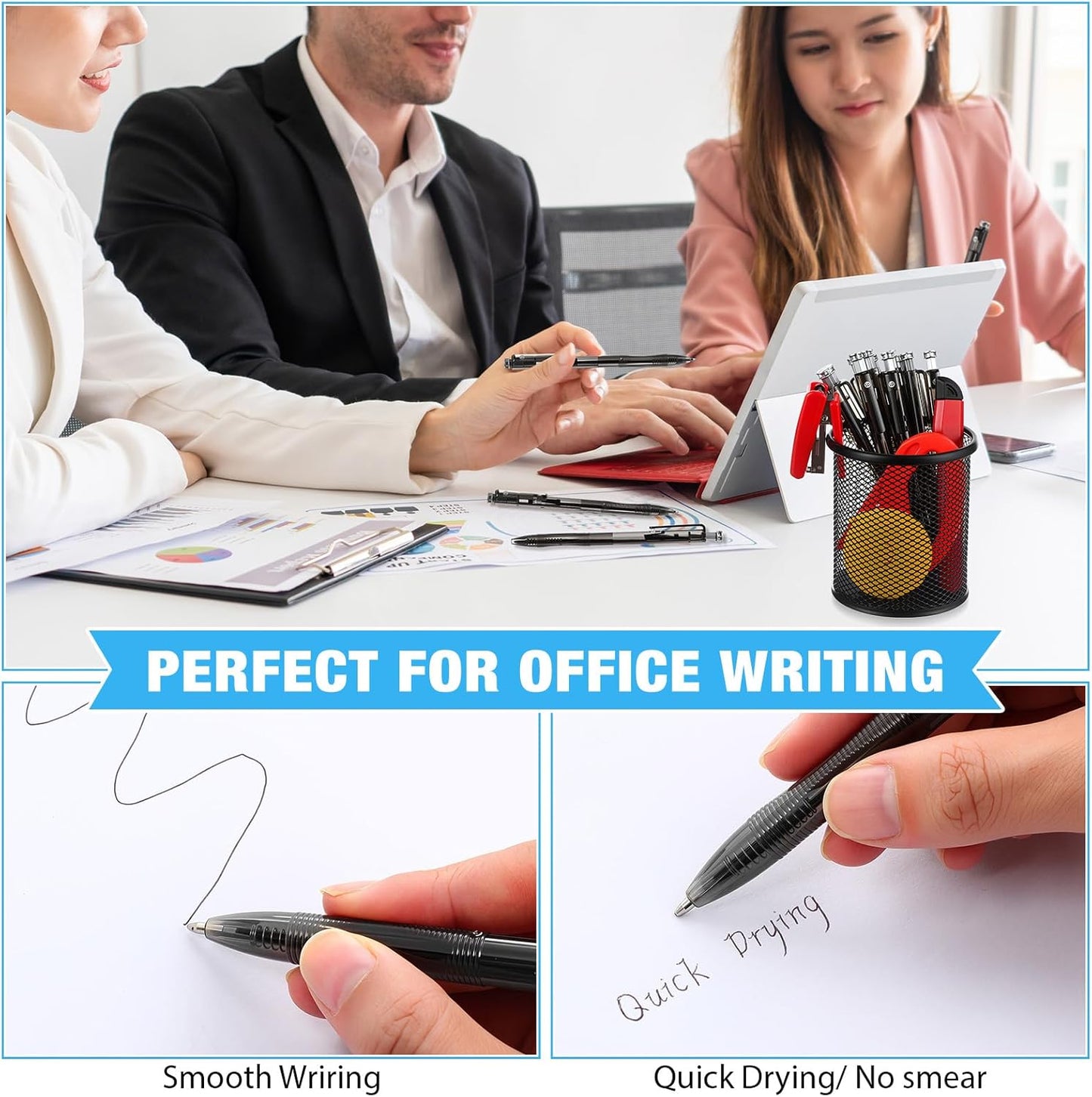 150 Pack Black Ballpoint Pens Bulk 1.0mm Ink Medium Point Retractable Rollerball Pens Smooth Writing Quick Dry No Smudge for Office, School, Journaling Medium Tip Ball Pen Set