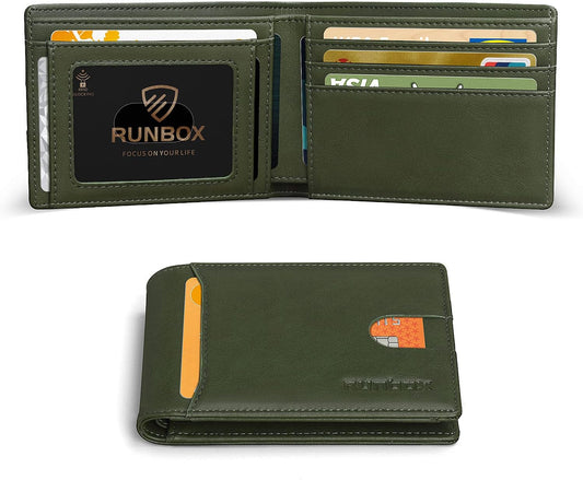 RUNBOX Novelty Wallet for Men Slim 11 Credit Card Holder Slots Leather RFID Blocking Small Thin Men's Wallet Bifold Minimalist Front Pocket Large Capacity Gift Box